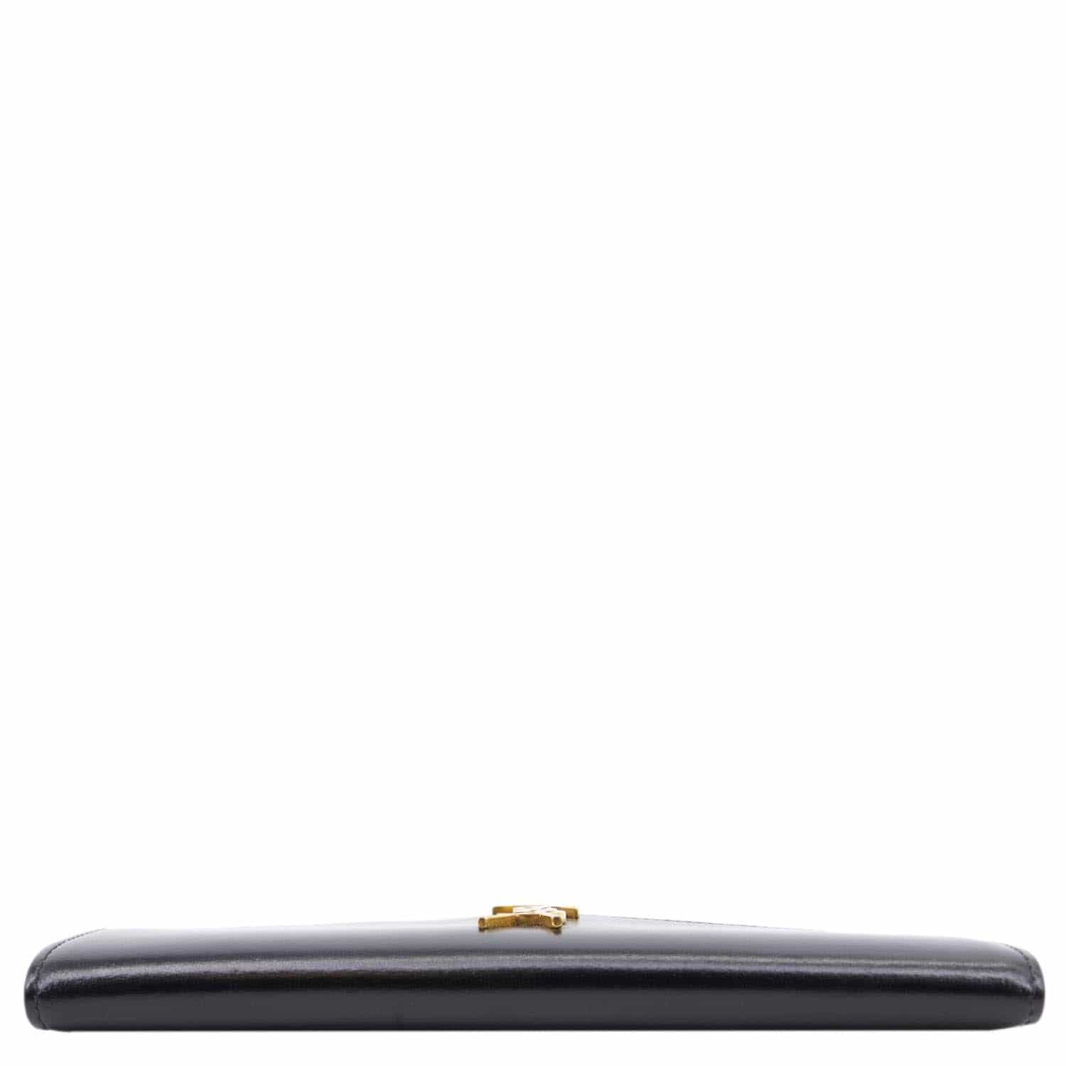 YSL Saint Laurent Yves Uptown Envelope Smooth Shiny Calfskin Pouch Handbag Leather Black Travel Bag