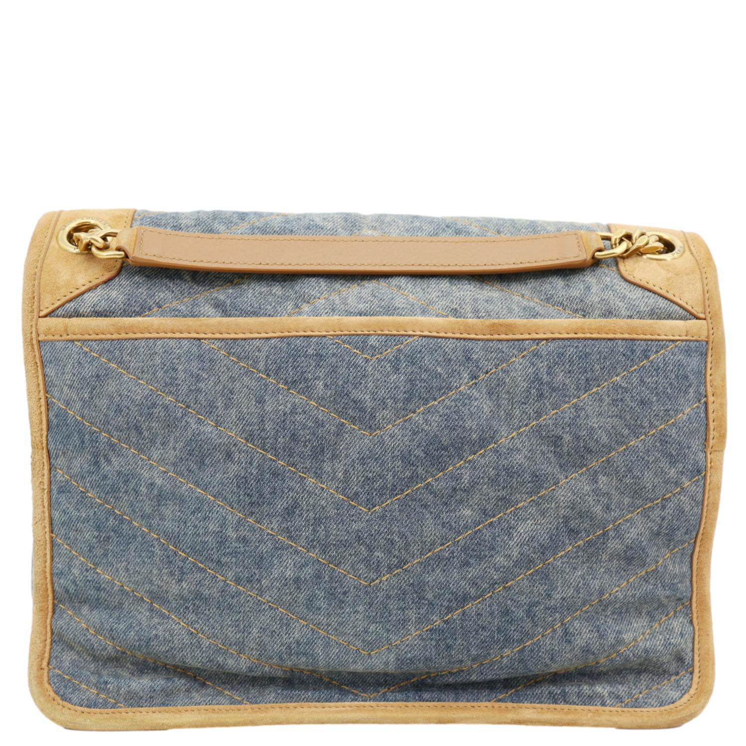 YSL Saint Laurent Yves Signature Niki Crossbody Bag Denim Blue Medium