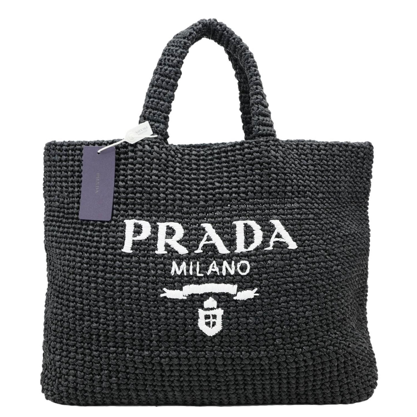 Embroidered Yarn Crochet Tote Bag Black