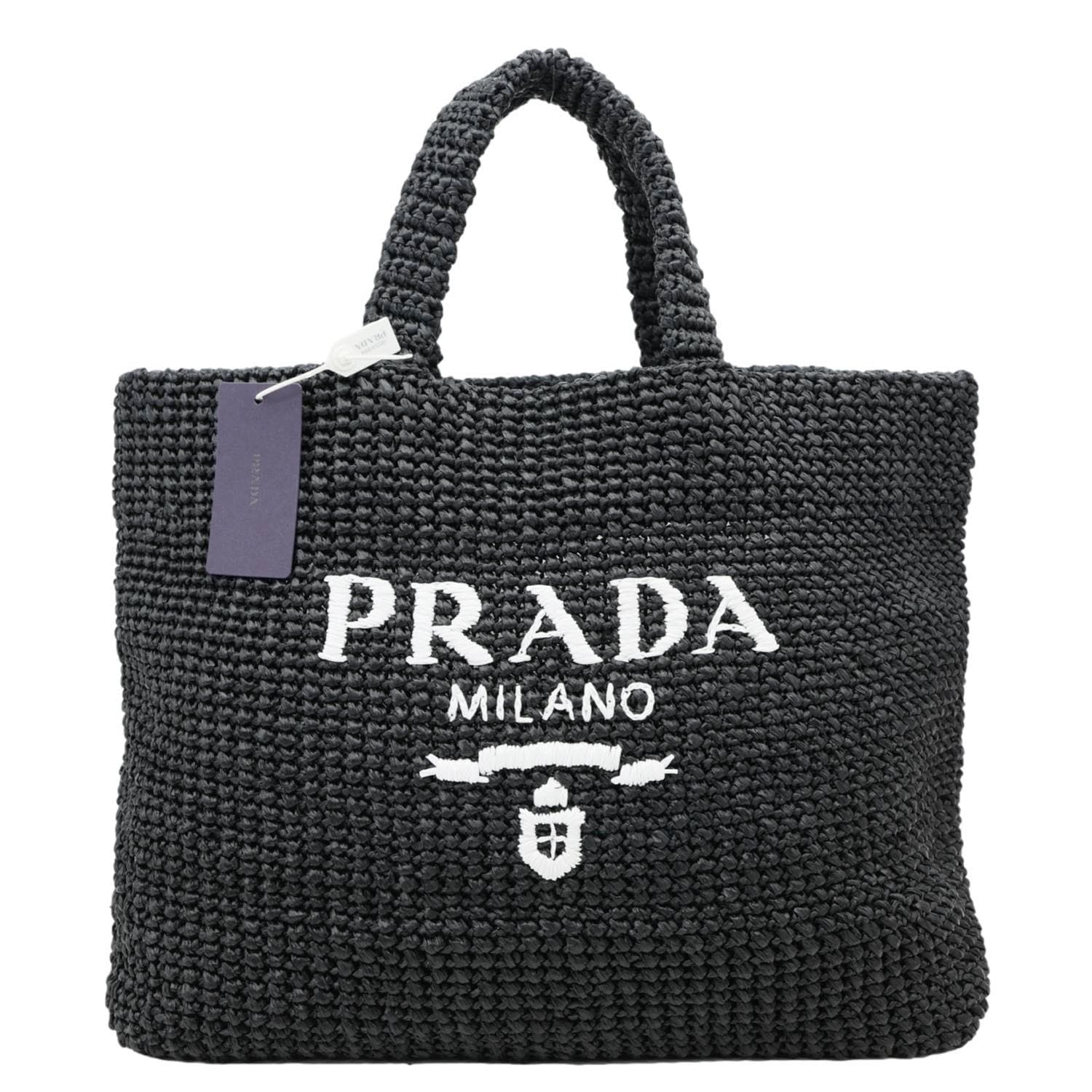 Embroidered Yarn Crochet Tote Bag Black