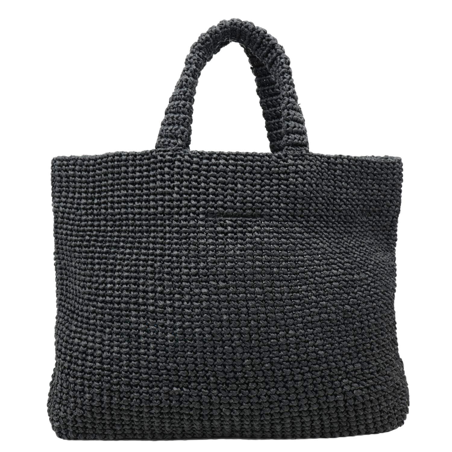 Embroidered Yarn Crochet Tote Bag Black