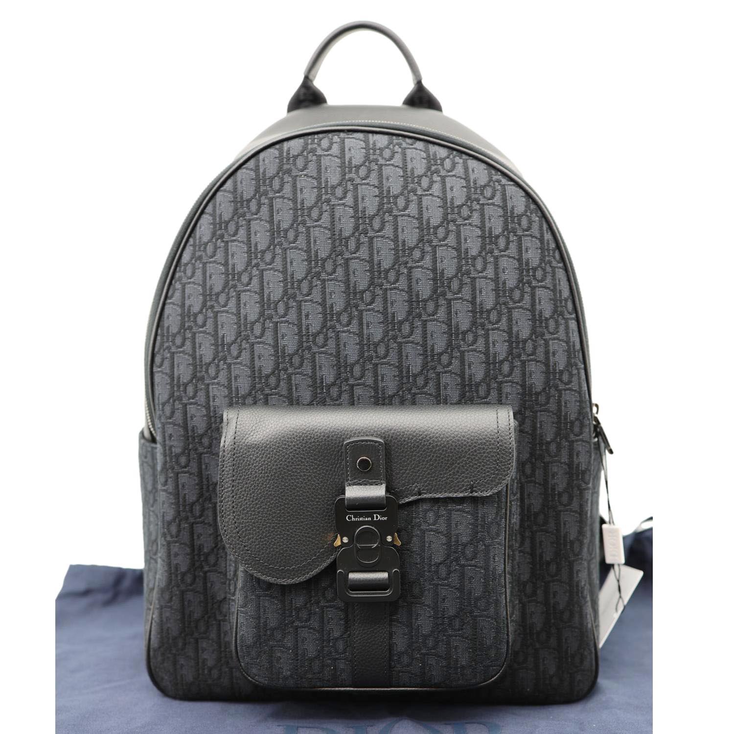 Dior Saddle Oblique Jacquard Zip Backpack Handbag Canvas Black