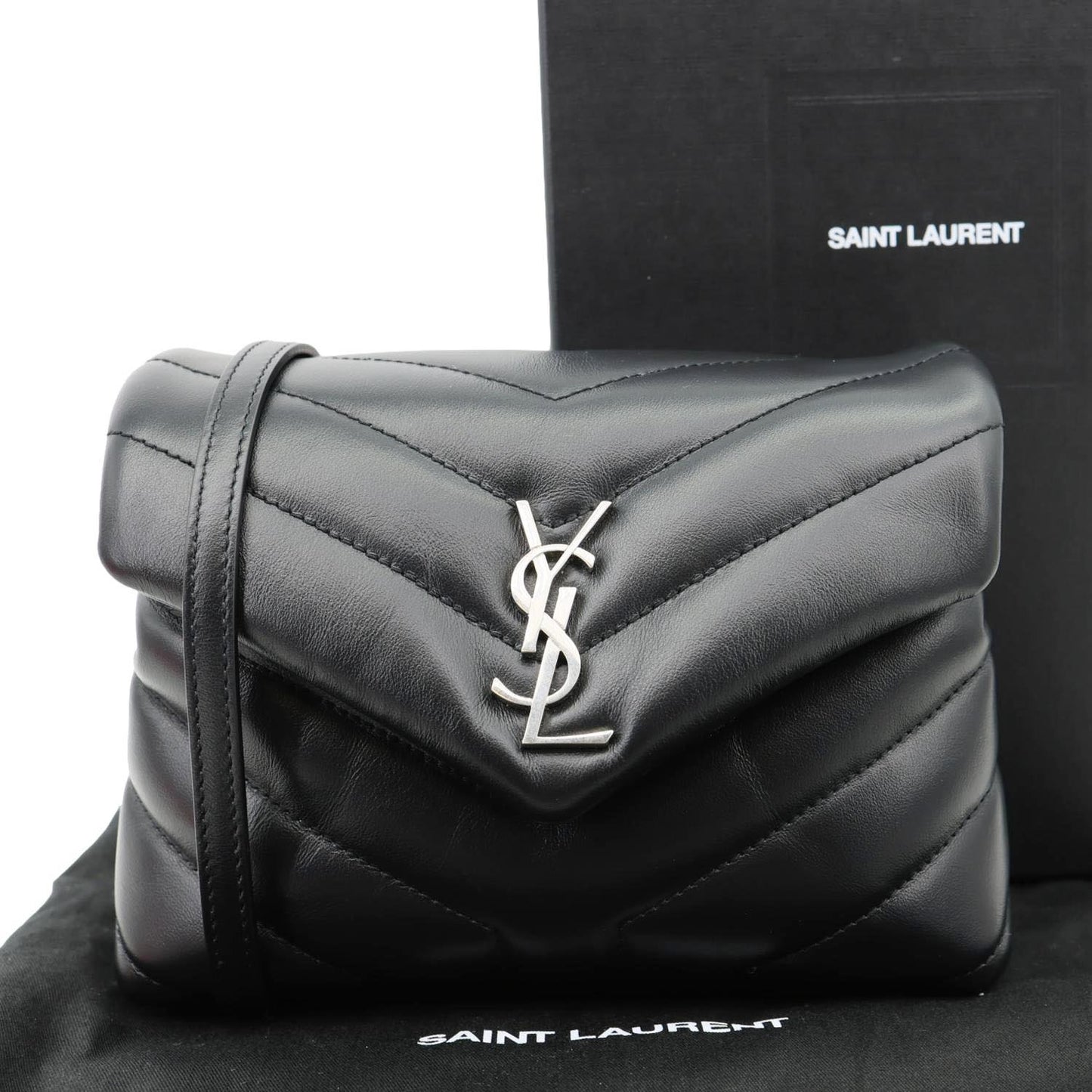 YSL Saint Laurent Yves Loulou Calfskin Crossbody Bag Leather Black Toy