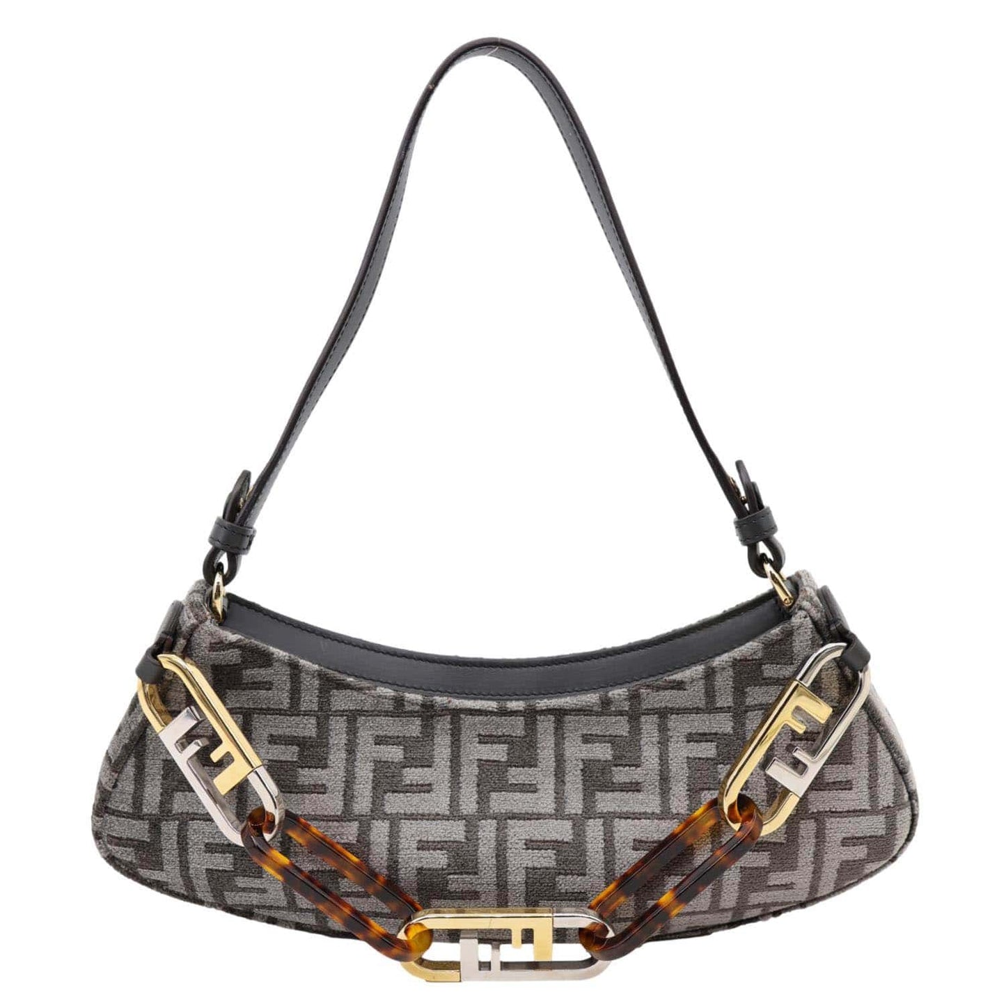 Fendi Ff Lock Swing Chenille King Plexiglass Shoulder Bag Vitello Gray