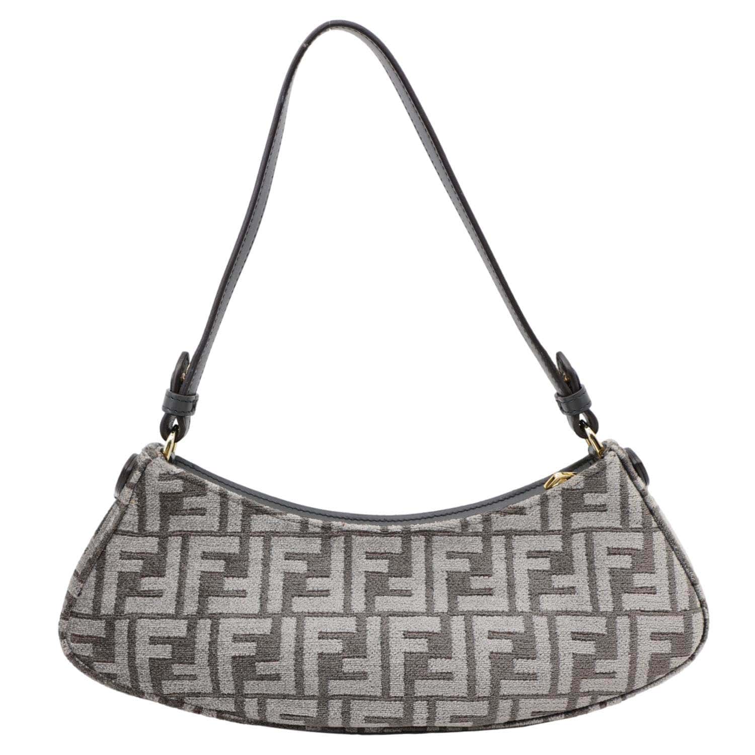 Fendi Ff Lock Swing Chenille King Plexiglass Shoulder Bag Vitello Gray