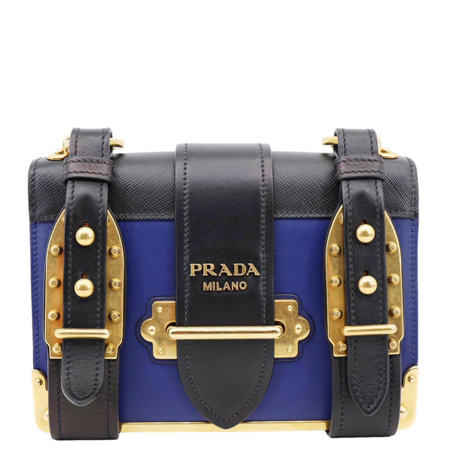 Prada Shoulder Bag Cahier City Leather Saffiano Blue