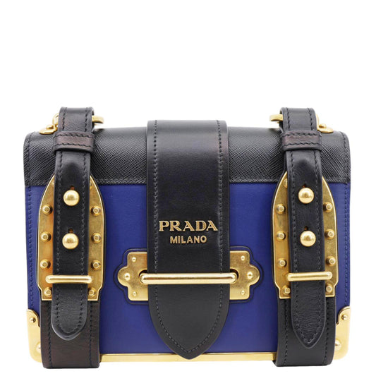 Prada Shoulder Bag Cahier City Leather Saffiano Blue