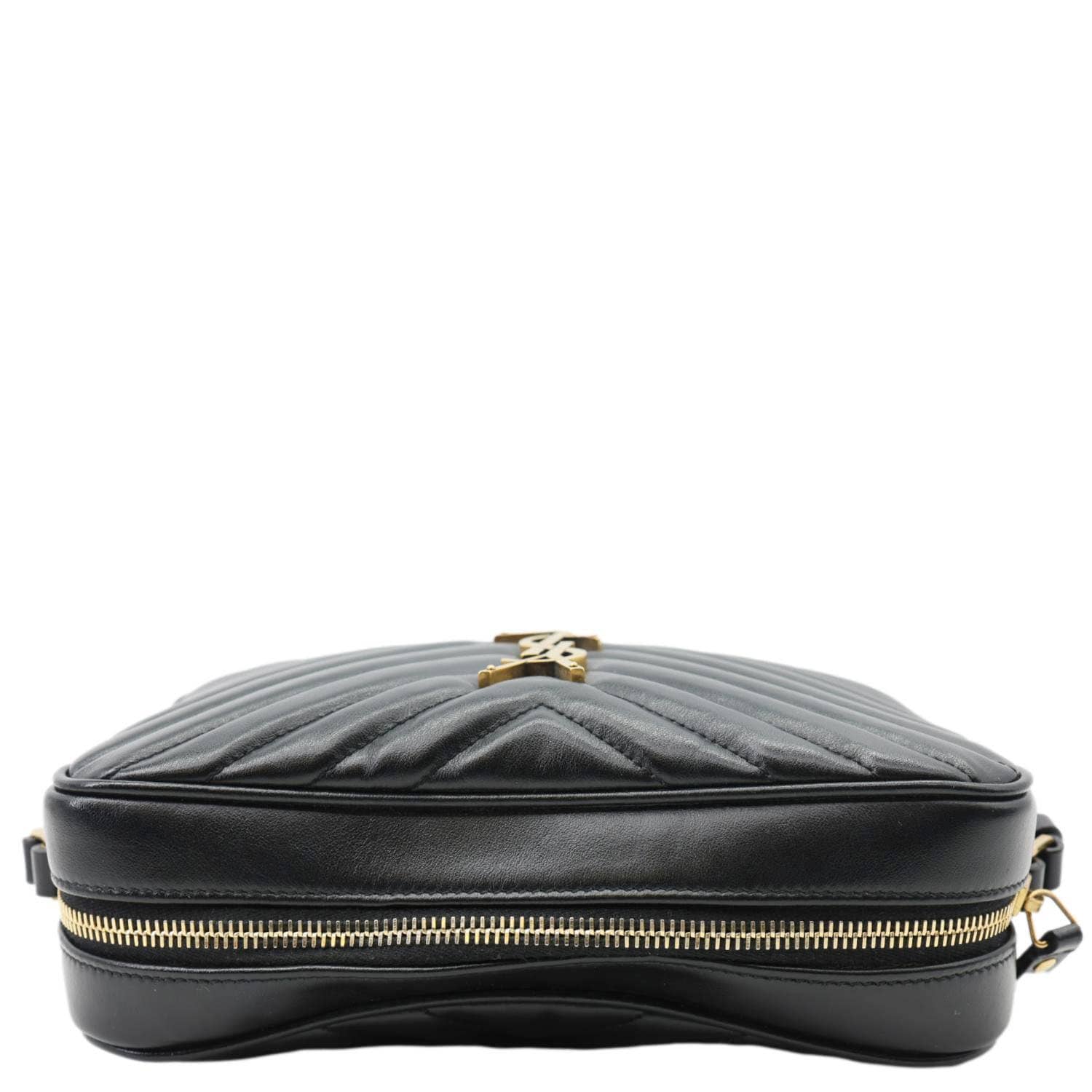 YSL Saint Laurent Yves Lou Chevron Camera Bag Leather Black Travel Bag