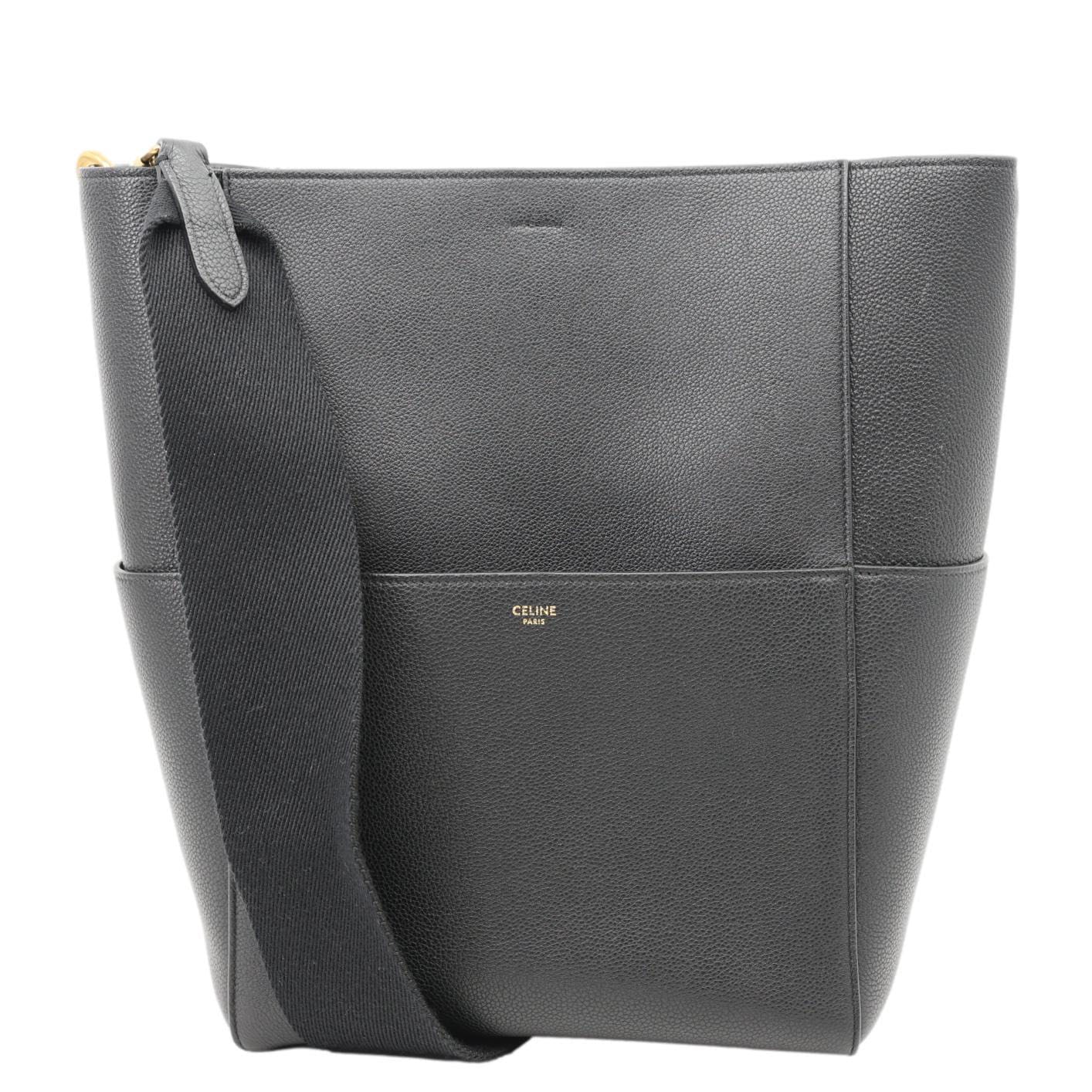 Sangle Soft Grained Calfskin Tote Bag Black Bucket