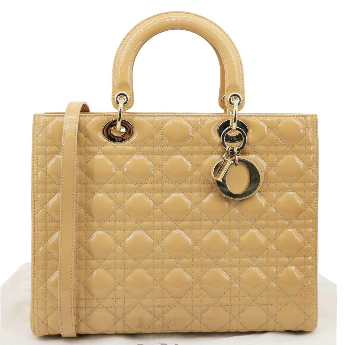 Dior Lady Patent Shoulder Bag Camel Leather Quilted