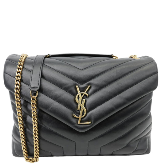YSL Saint Laurent Yves Loulou Calfskin Shoulder Bag Leather Quilted Black