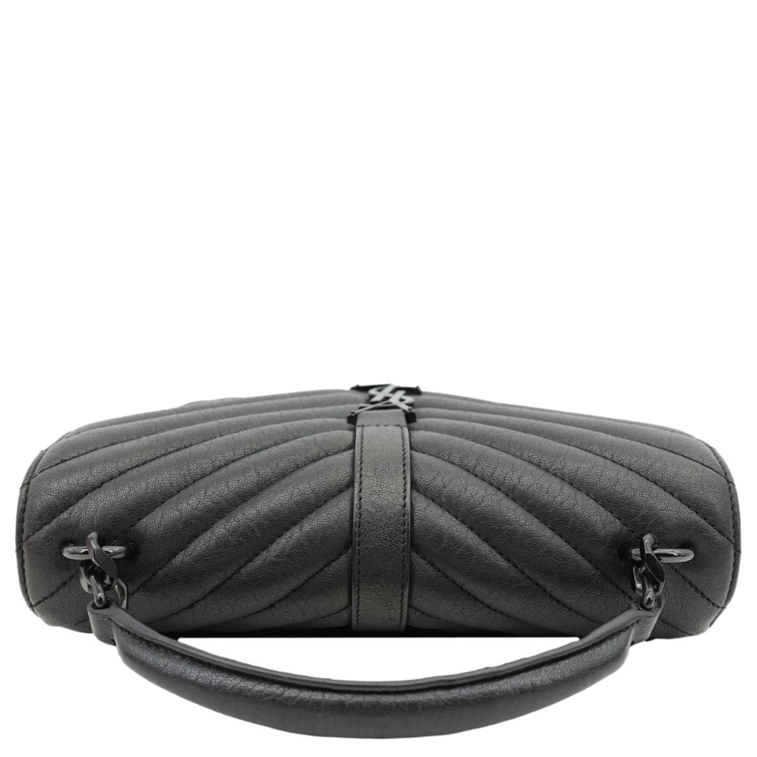 YSL Saint Laurent Yves College Classic Chevron Shoulder Bag Leather Black Medium