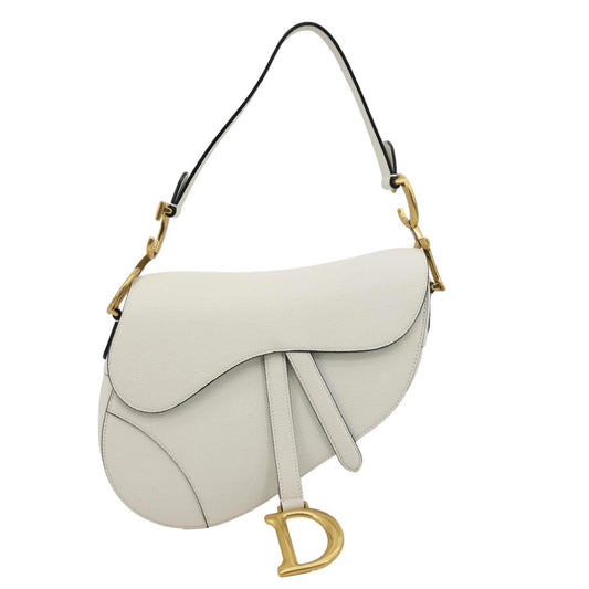 Dior Saddle Grained Calfskin Shoulder Bag Off Leather White