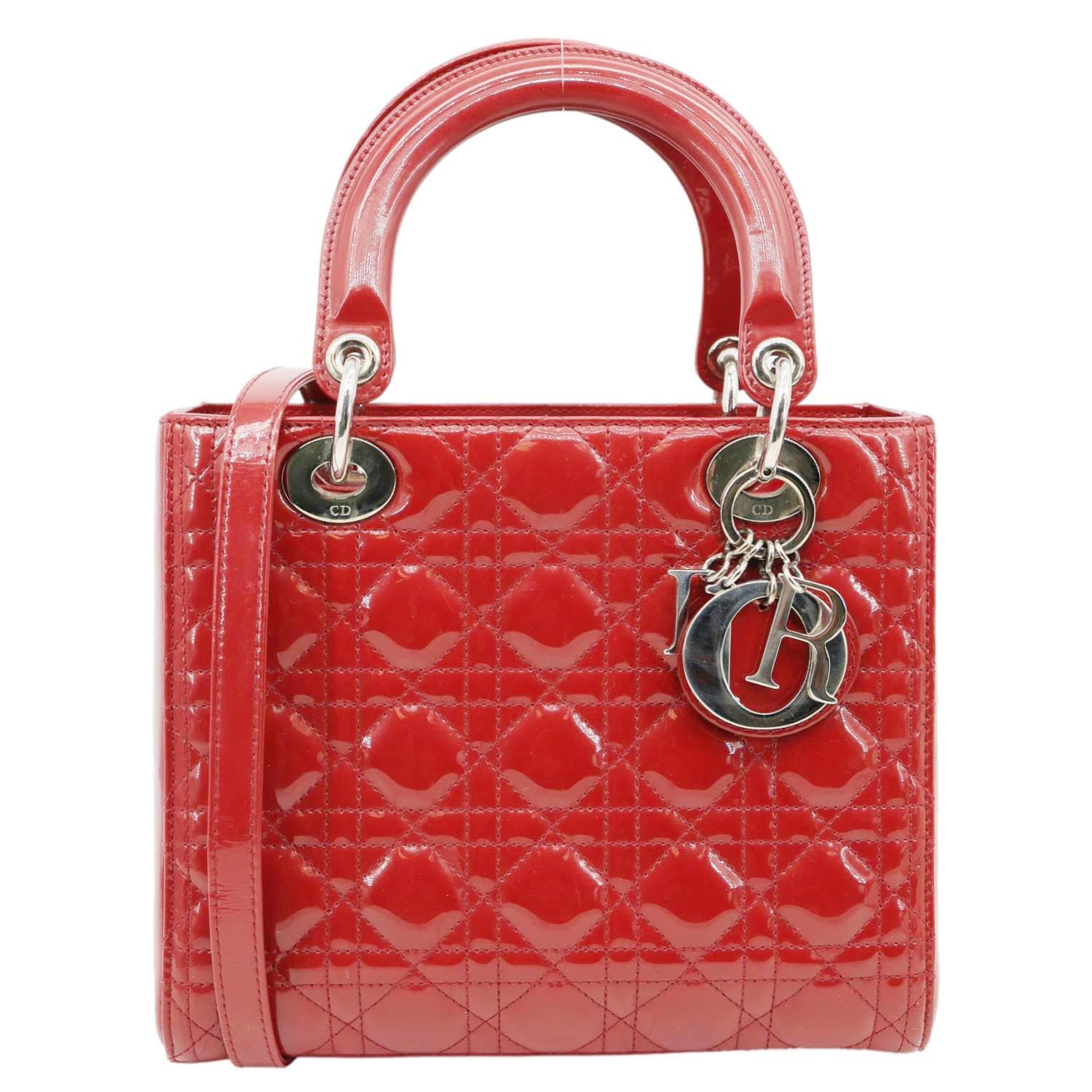 Dior Shoulder Bag Lady Burgundy Leather Patent Quilted