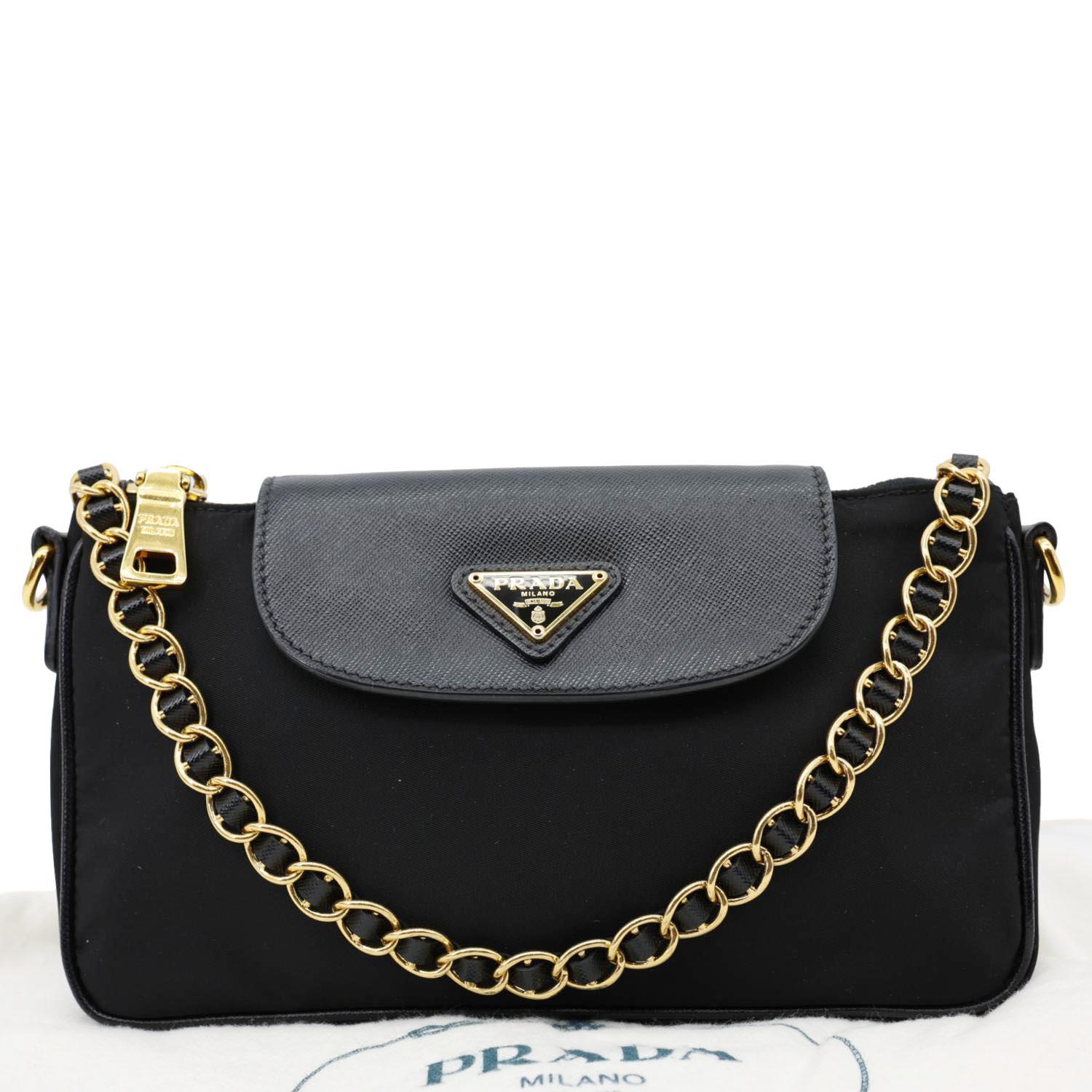 Tessuto Saffiano Shoulder Bag Black Chain