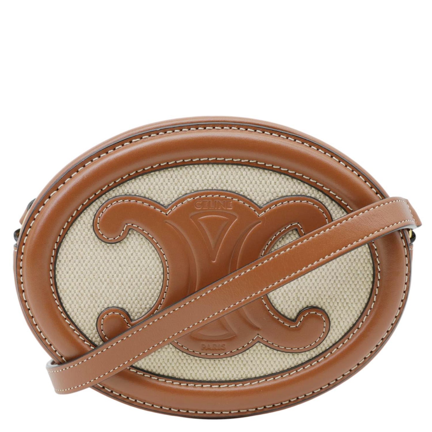 Triomphe Oval Calfskin Crossbody Bag Leather Tan