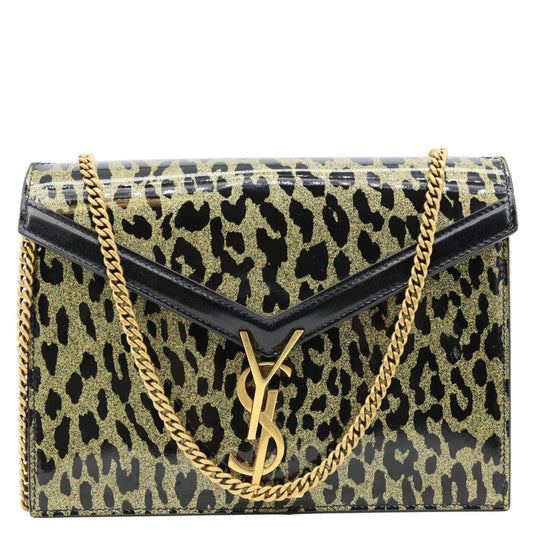 YSL Saint Laurent Yves Cassandre Envelope Leopard Print Wallet Bag Leather Gold Chain Travel Bag