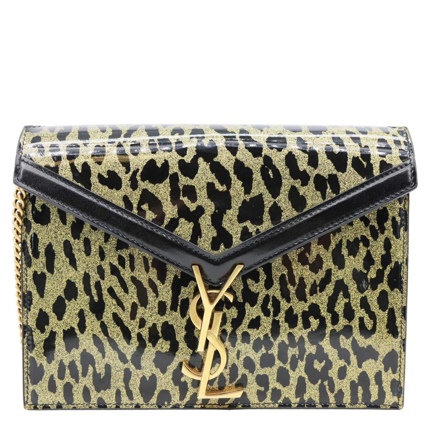 YSL Saint Laurent Yves Cassandre Envelope Leopard Print Wallet Bag Leather Gold Chain Travel Bag