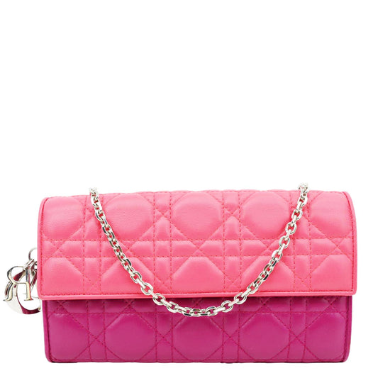 Dior Handbag Lady Cannage Wallet Leather Quilted Pink