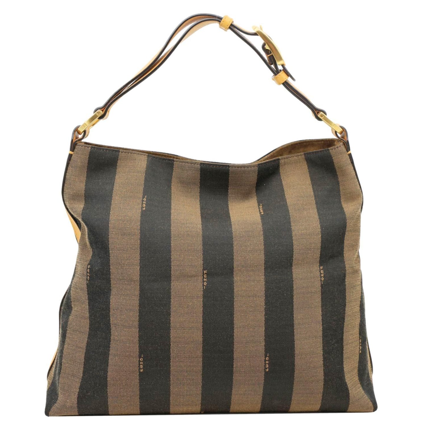 Fendi Pequin Stripe Hobo Bag Tobacco Canvas