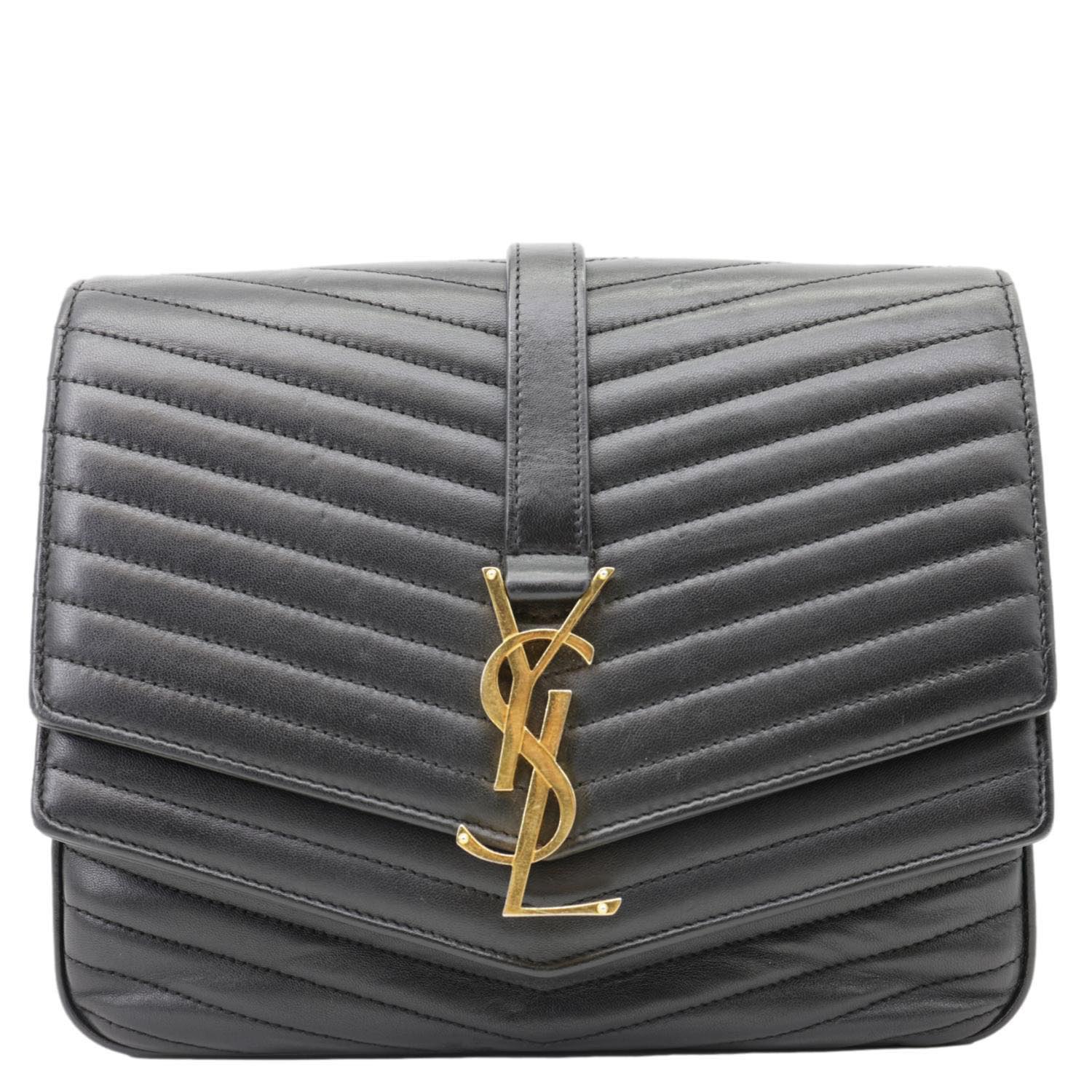 YSL Saint Laurent Yves Sulpice Chevron Crossbody Bag Leather Matelasse Black