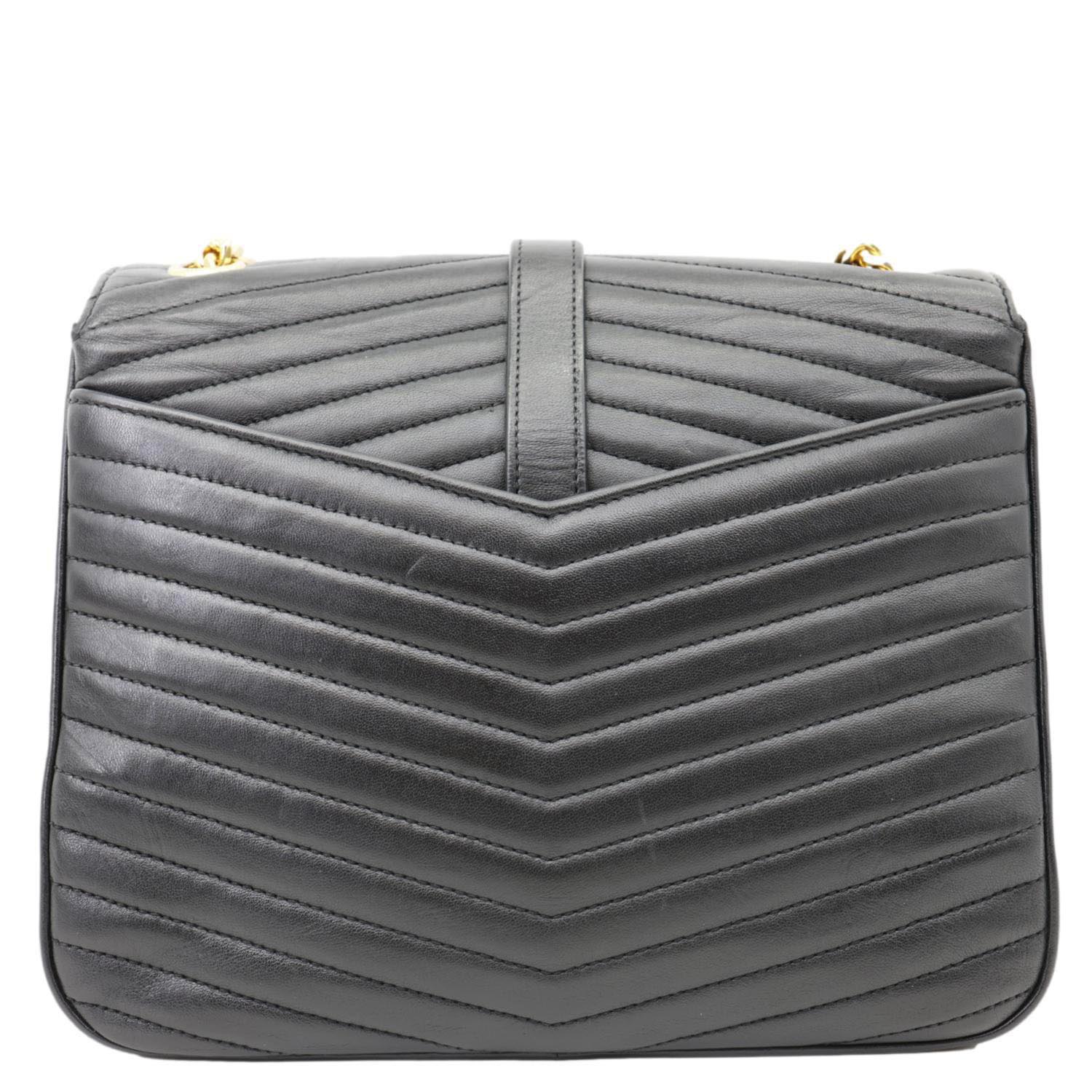 YSL Saint Laurent Yves Sulpice Chevron Crossbody Bag Leather Matelasse Black