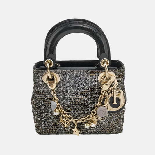 Dior Lady Christmas Limited Edition Tweed And Star Black Mini Travel Bag