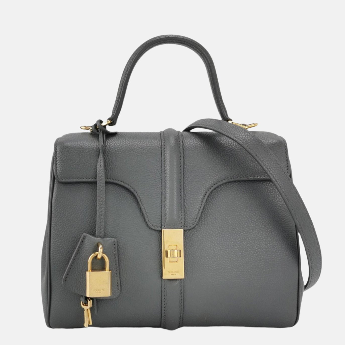 Celine Bag Grey Pebbled Calfskin Leather Small Travel Bag