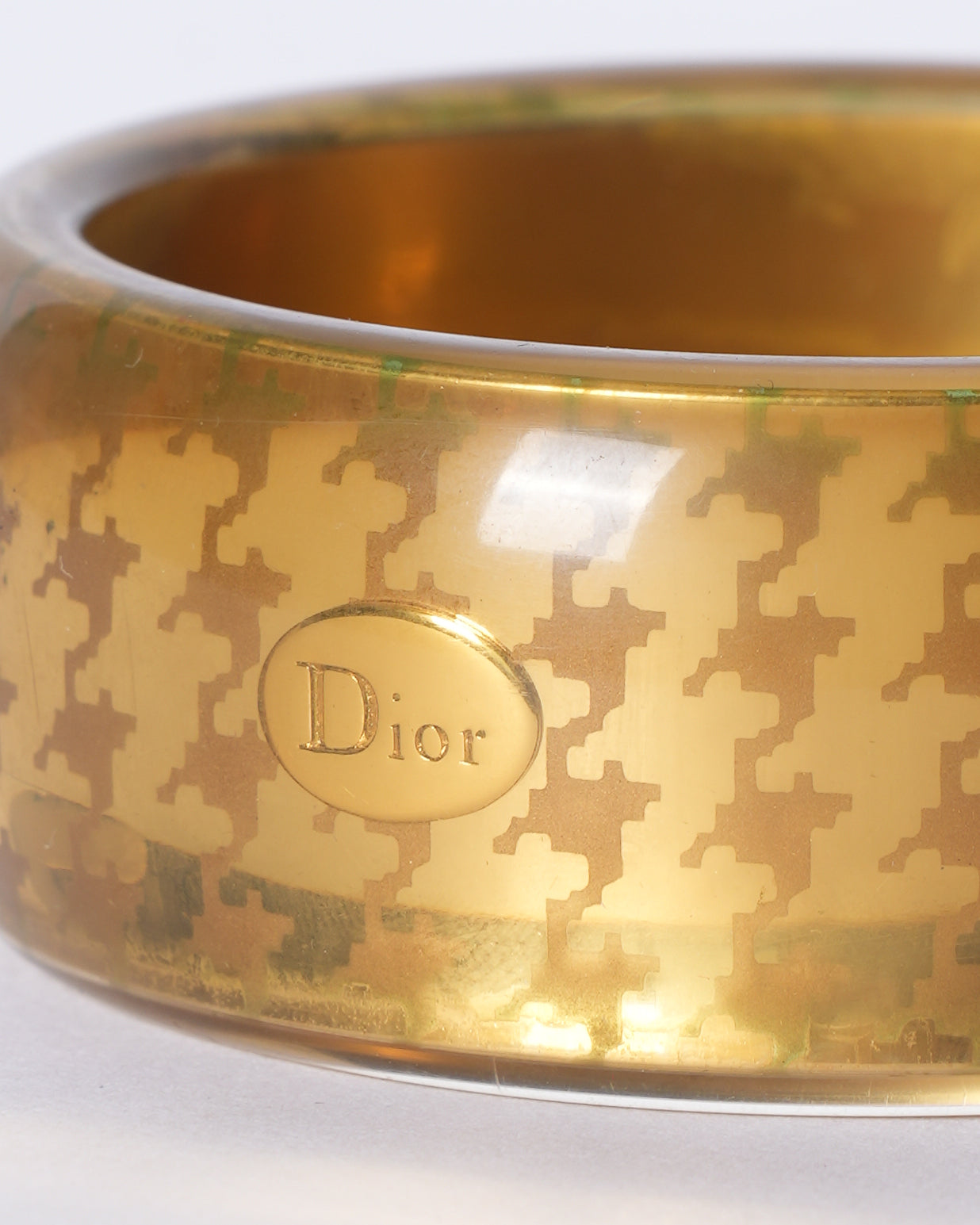 Dior Handbag Tone Hounds Tooth Resin Bangle Gold Jewelry