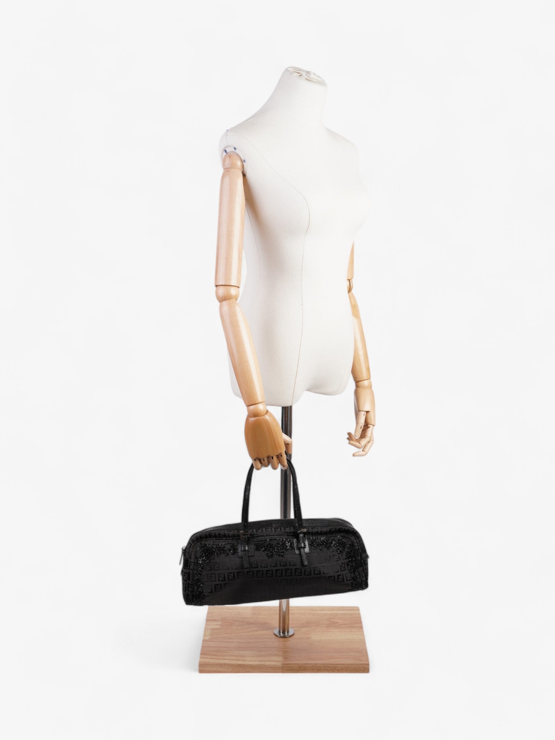 Fendi Embellished Bowler Bag Zucca Canvas Black Shoulder Bag