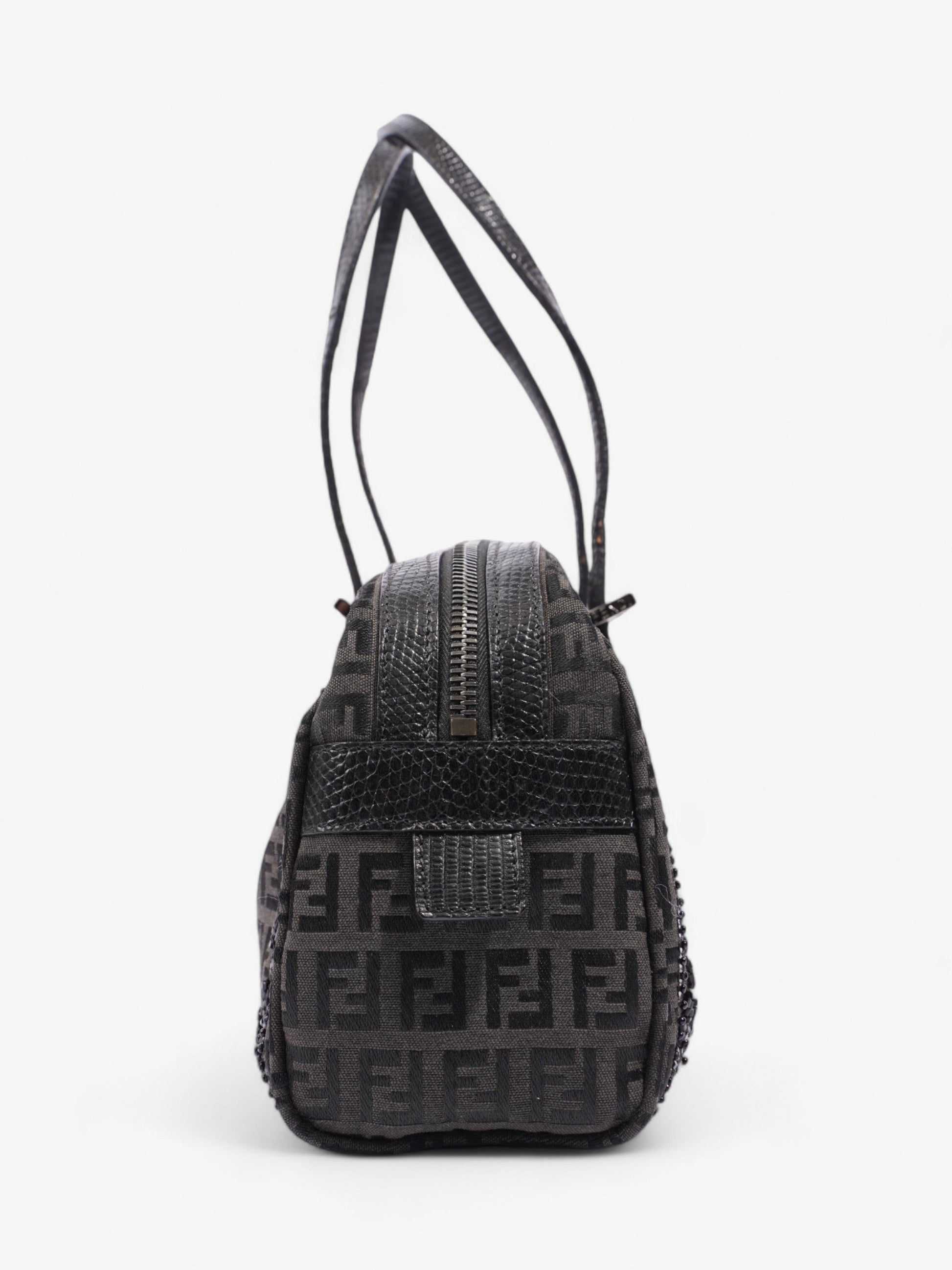 Fendi Embellished Bowler Bag Zucca Canvas Black Shoulder Bag
