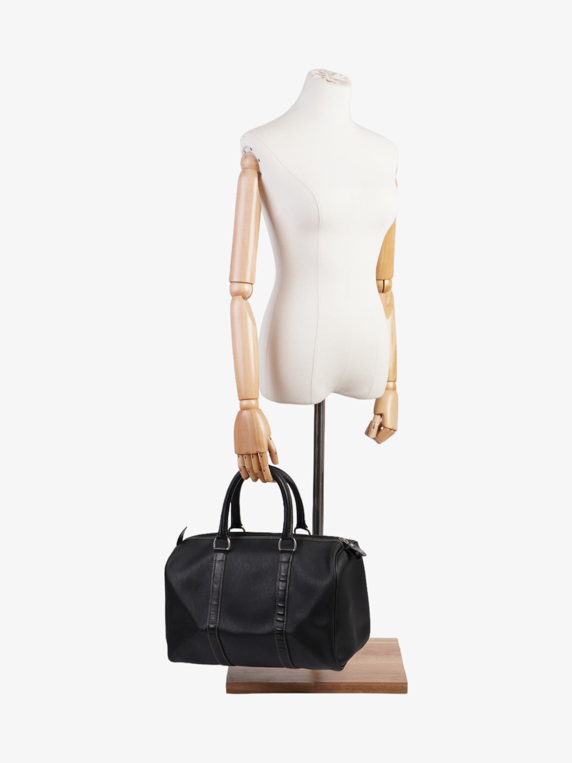 Dior Christian Boston Honeycomb Coated Travel Bag Canvas Black Mini