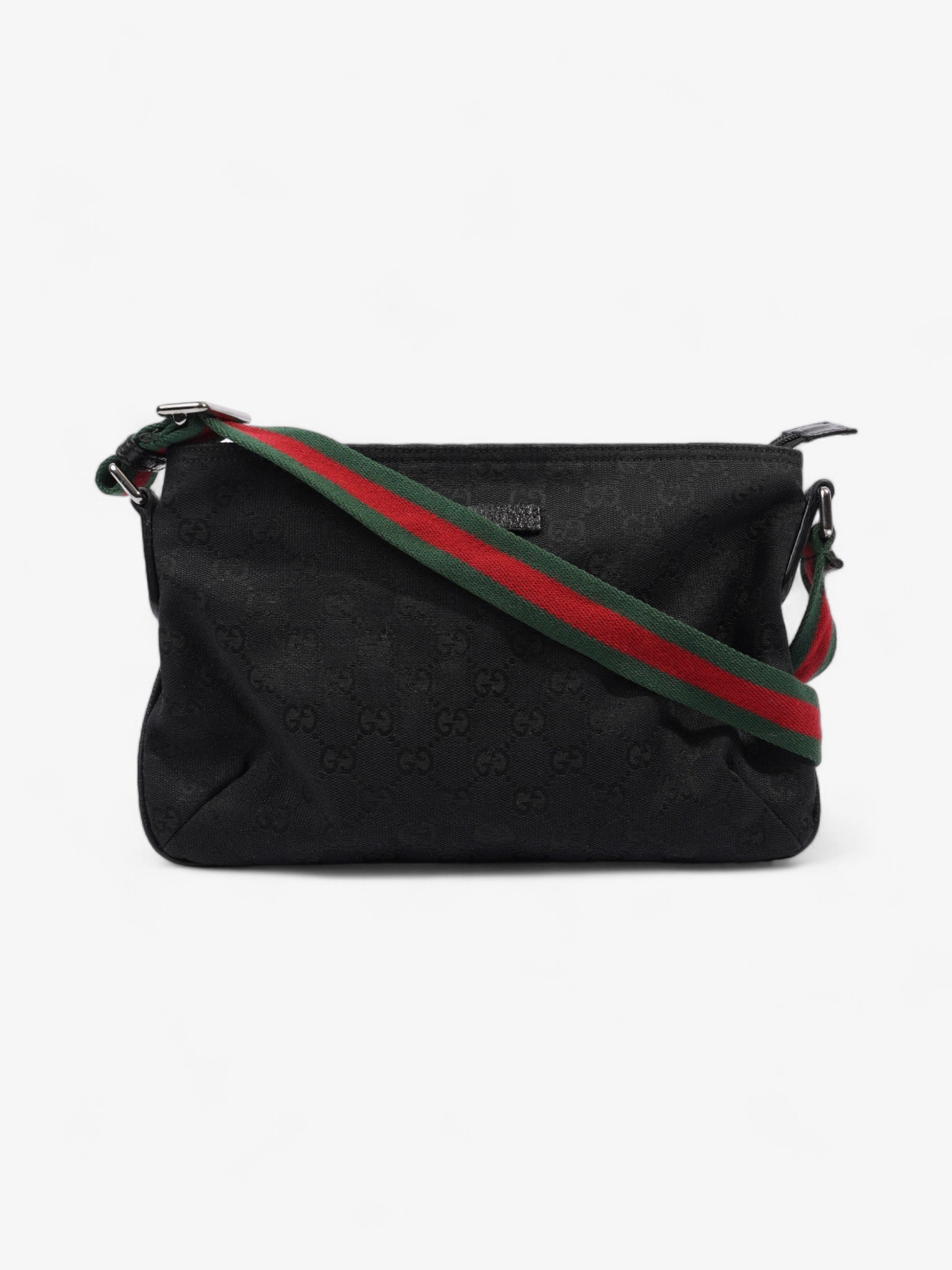 Gucci Web Messenger Bag Green Canvas Black Crossbody Bag