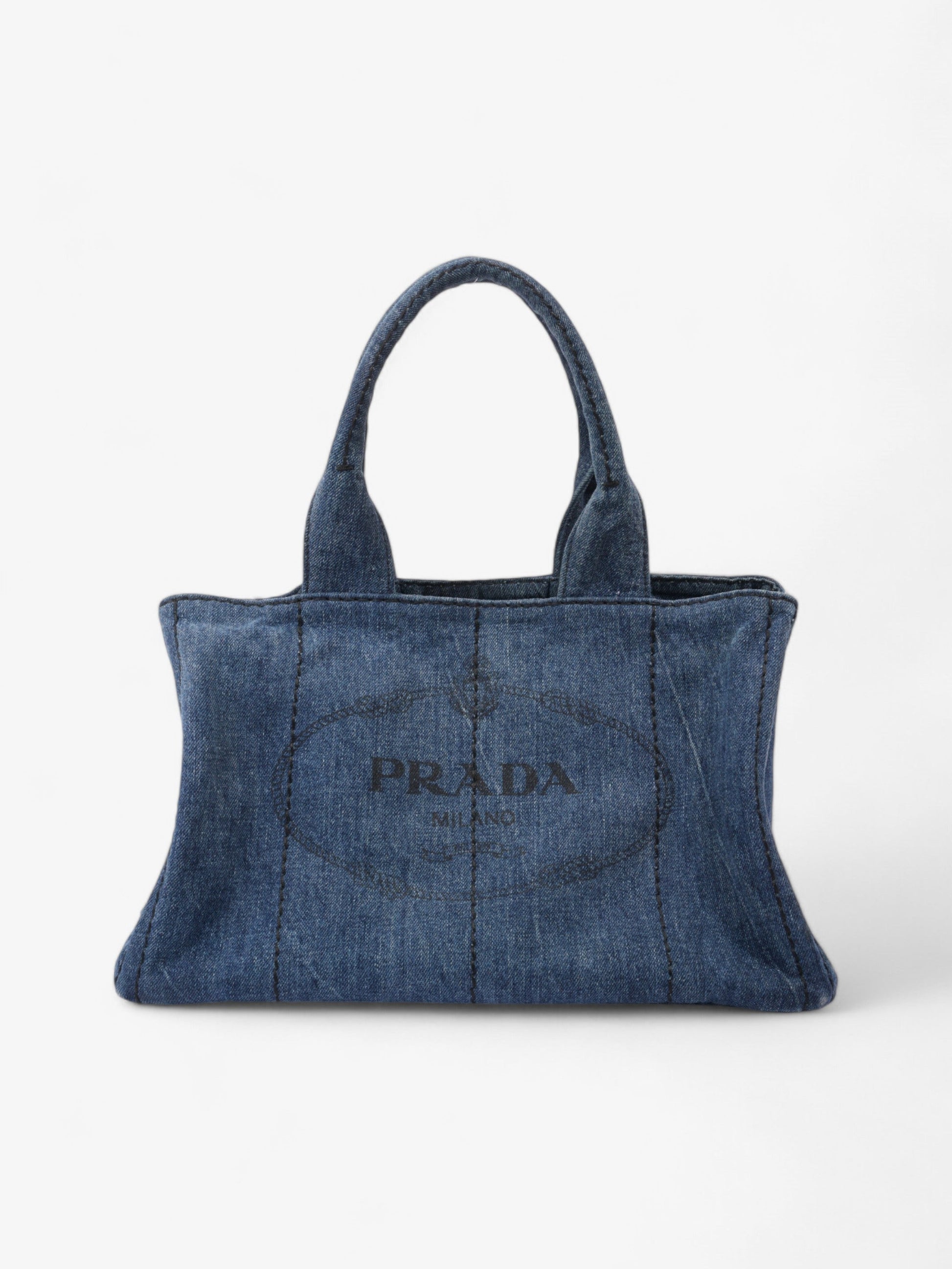 Prada Canapa Tote Bag Denim Black Medium