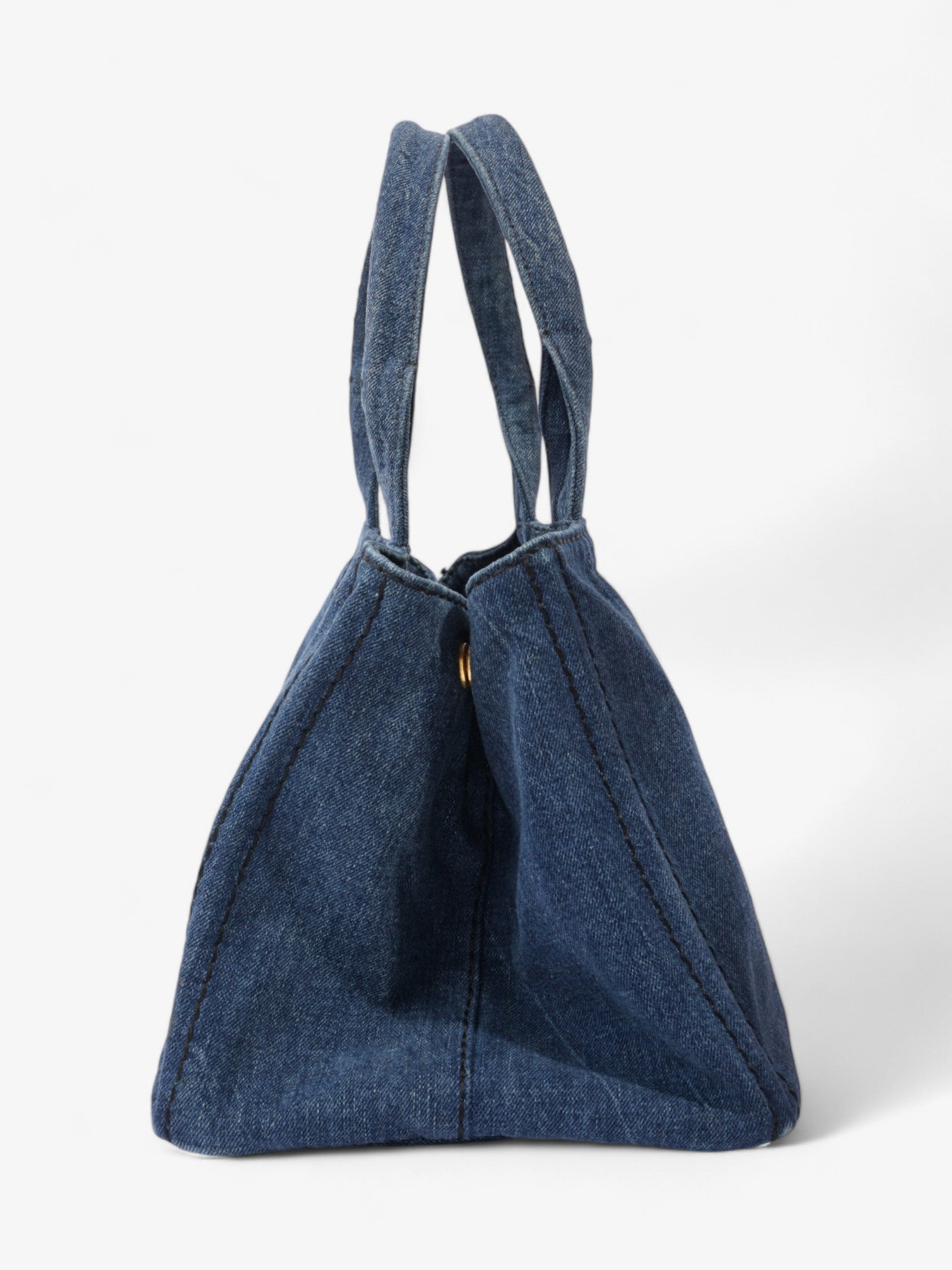 Prada Canapa Tote Bag Denim Black Medium