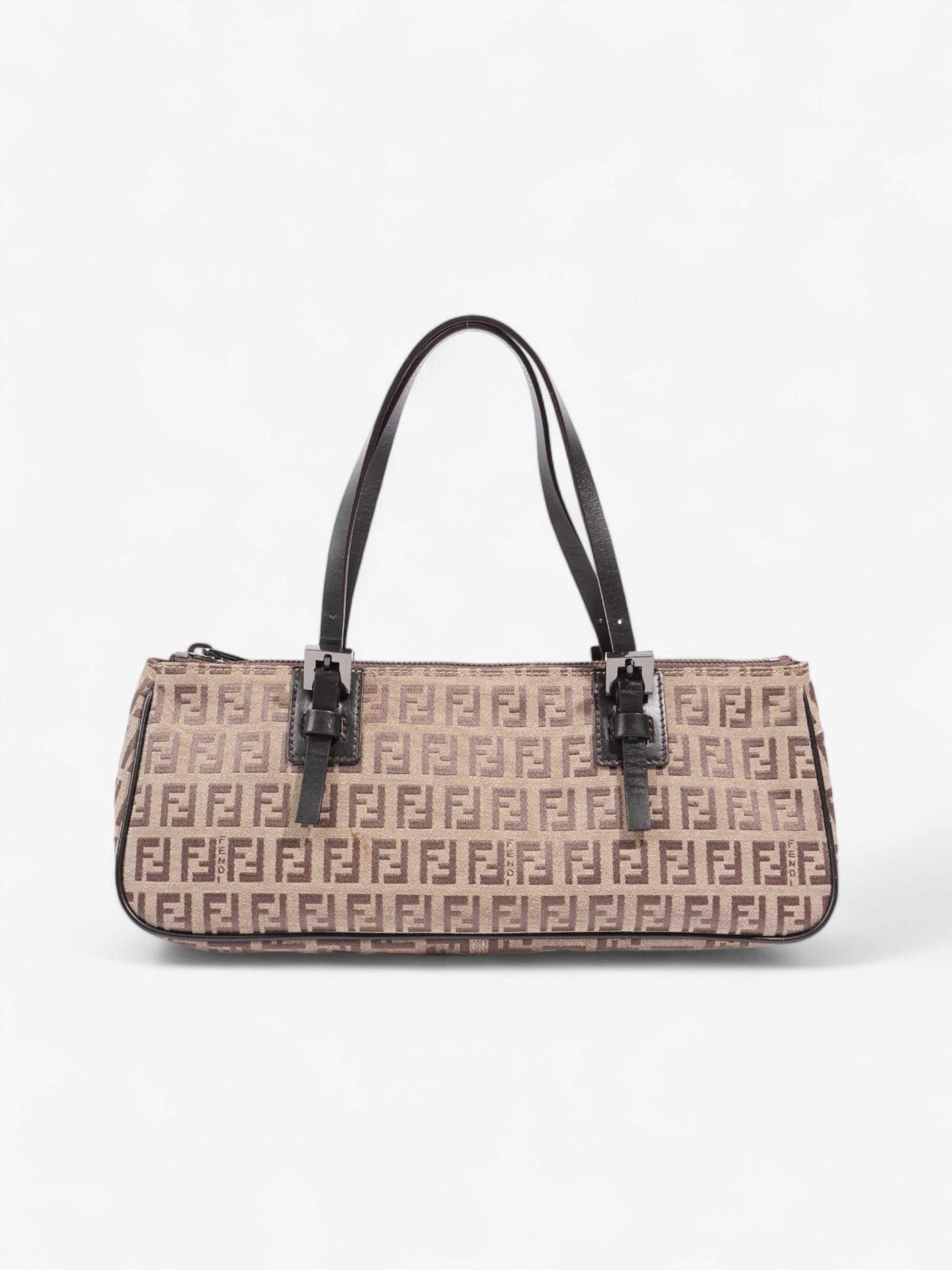 Fendi Zucchino East West Shoulder Bag Canvas Brown Beige