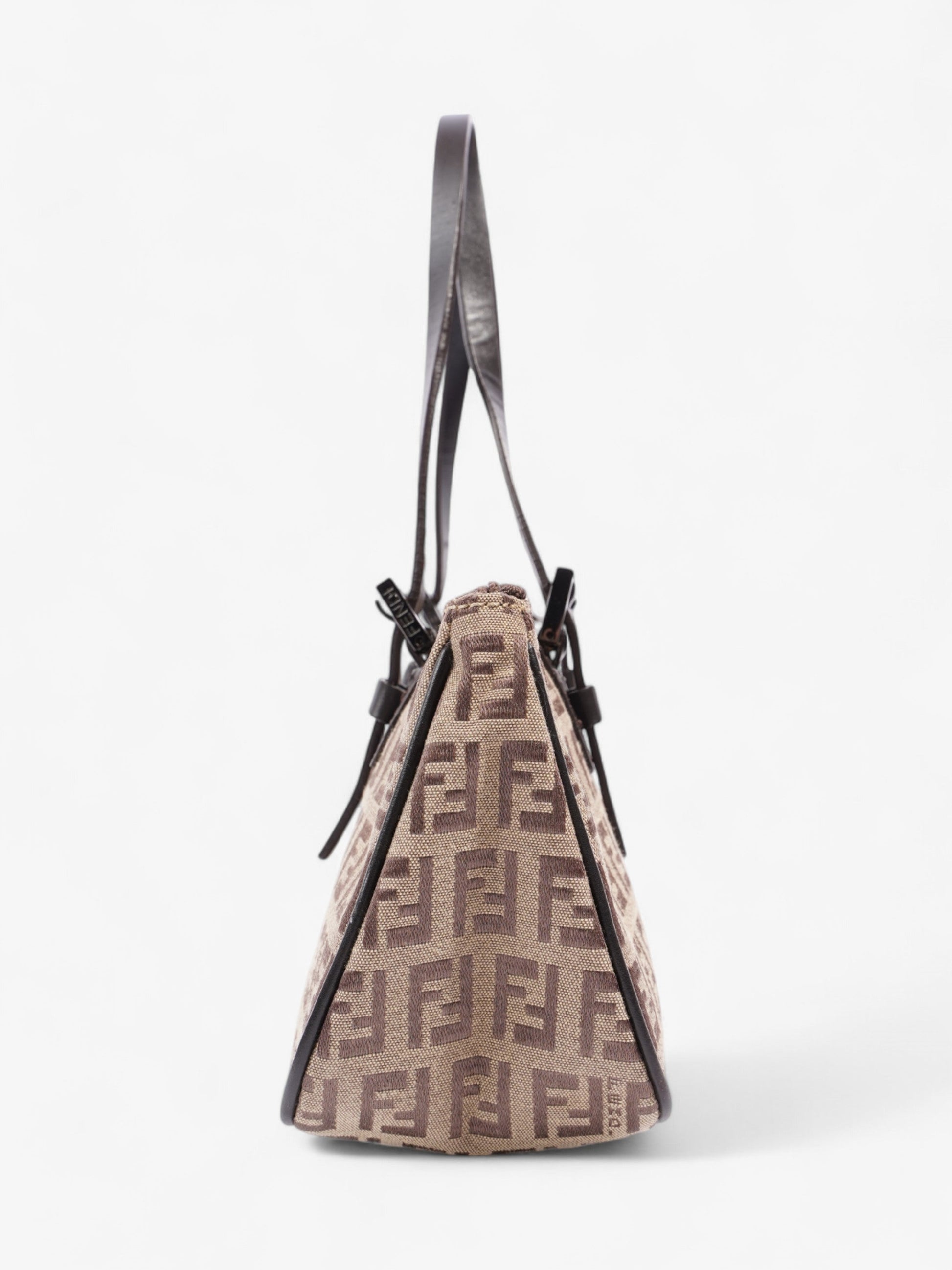 Fendi Zucchino East West Shoulder Bag Canvas Brown Beige