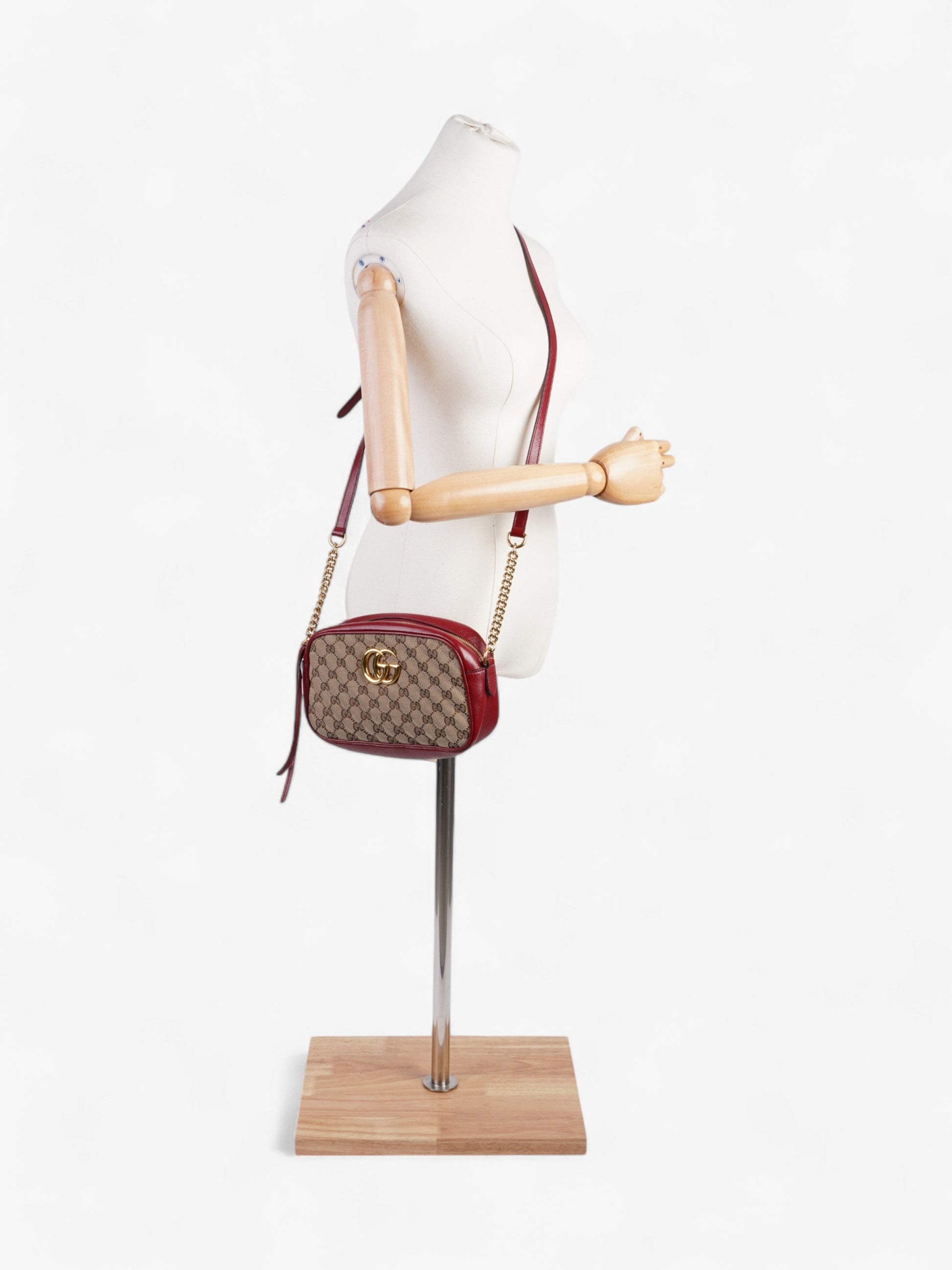 Gucci Marmont Chain Shoulder Small Canvas Beige Crossbody Bag