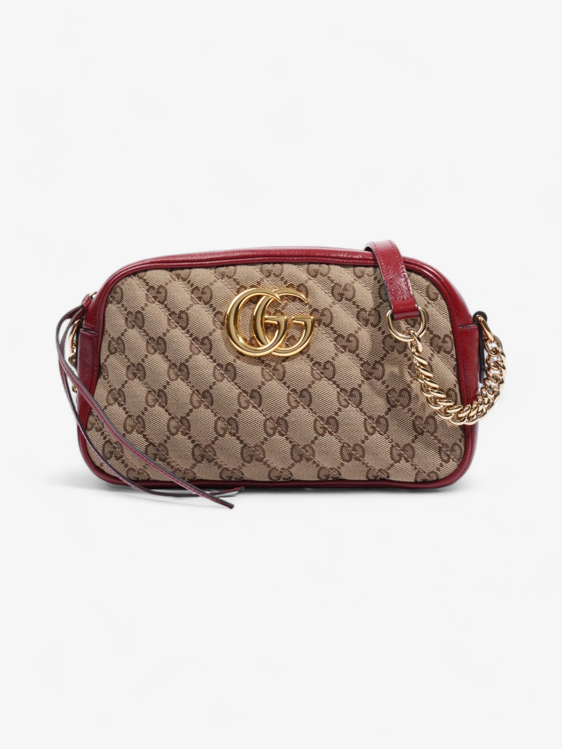 Gucci Marmont Chain Shoulder Small Canvas Beige Crossbody Bag