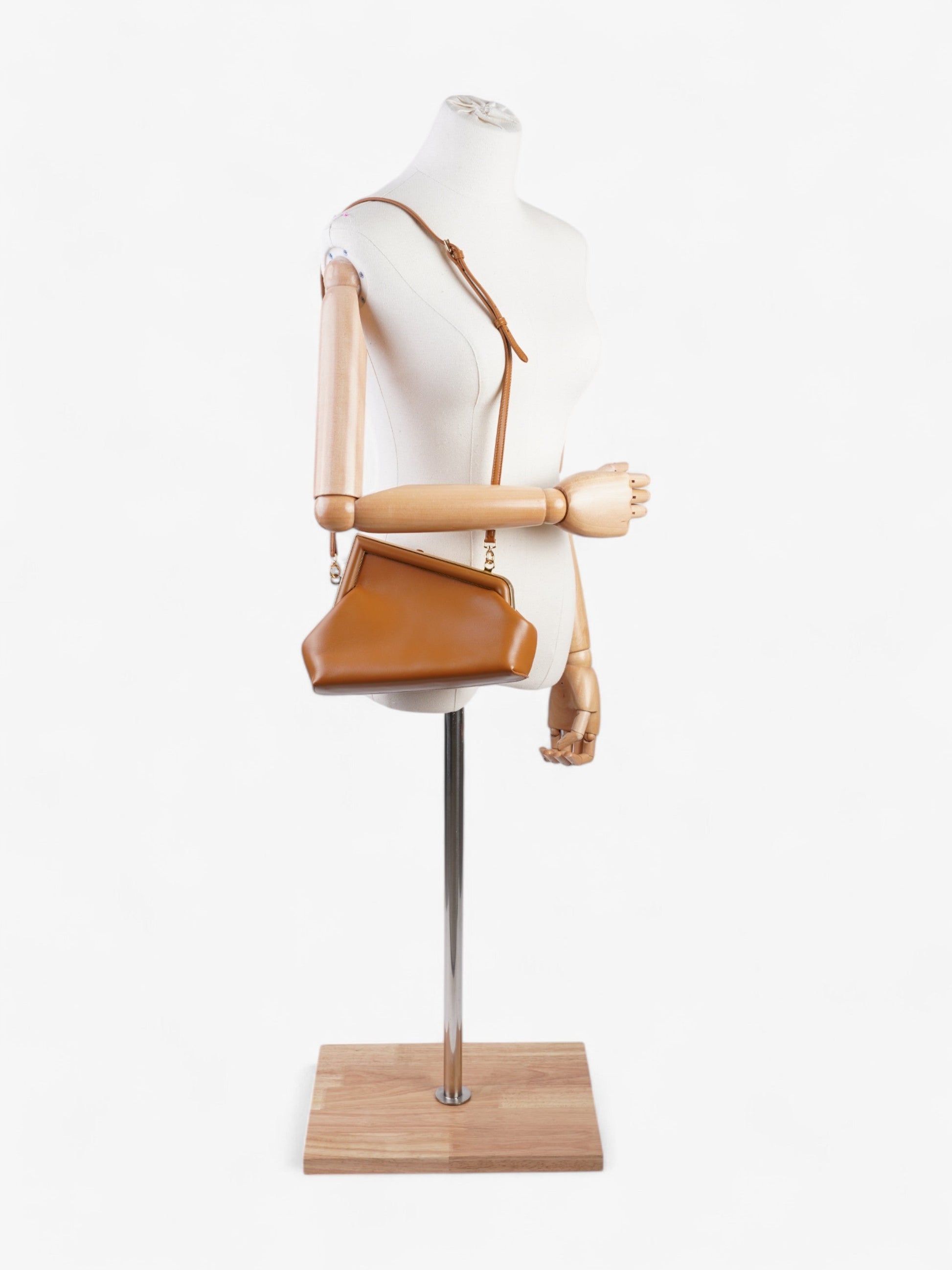 Fendi First Calfskin Shoulder Bag Leather Tan Small