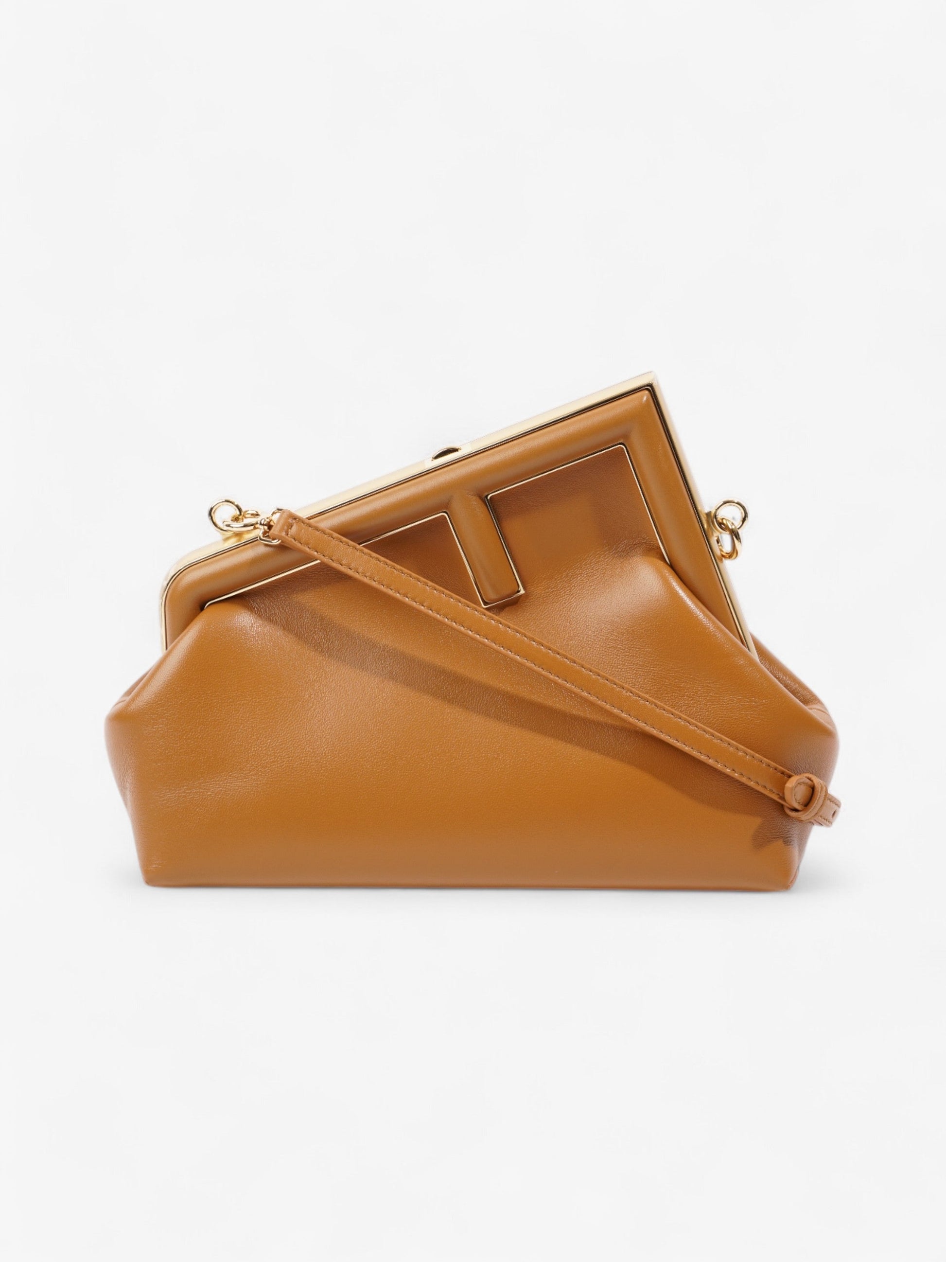 Fendi First Calfskin Shoulder Bag Leather Tan Small