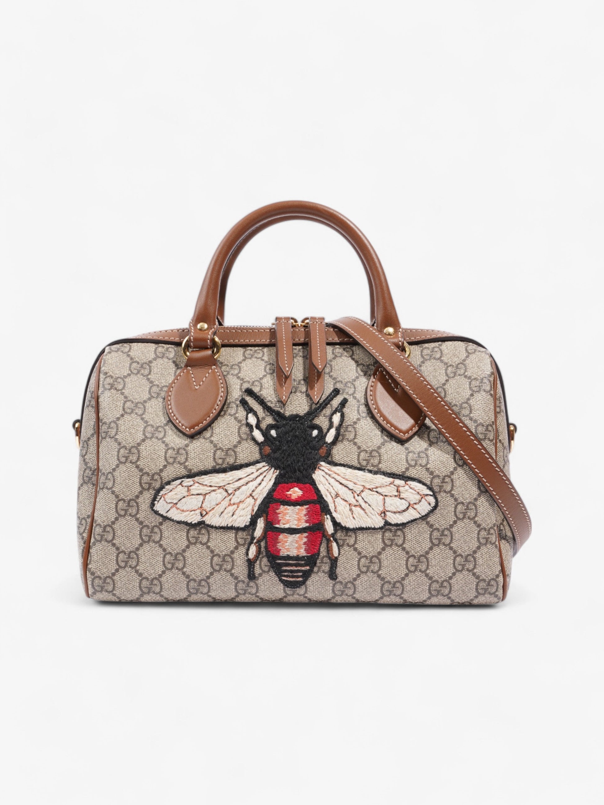 Gucci Boston Bee Bag Supreme Coated Canvas Brown Crossbody Bag