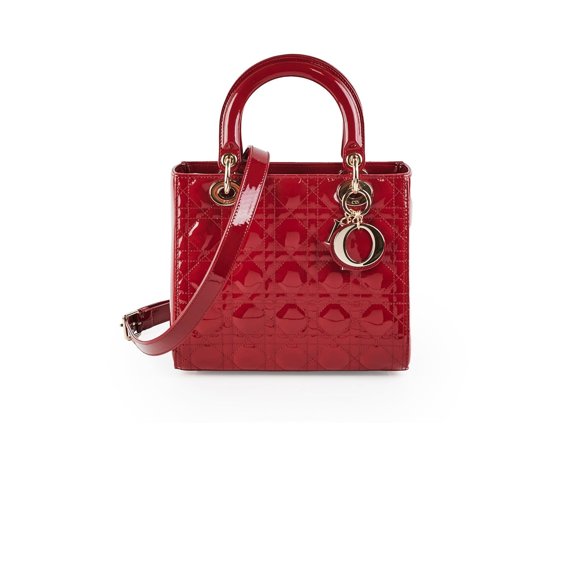 Dior Christian Lady Crossbody Bag Patent Red Medium