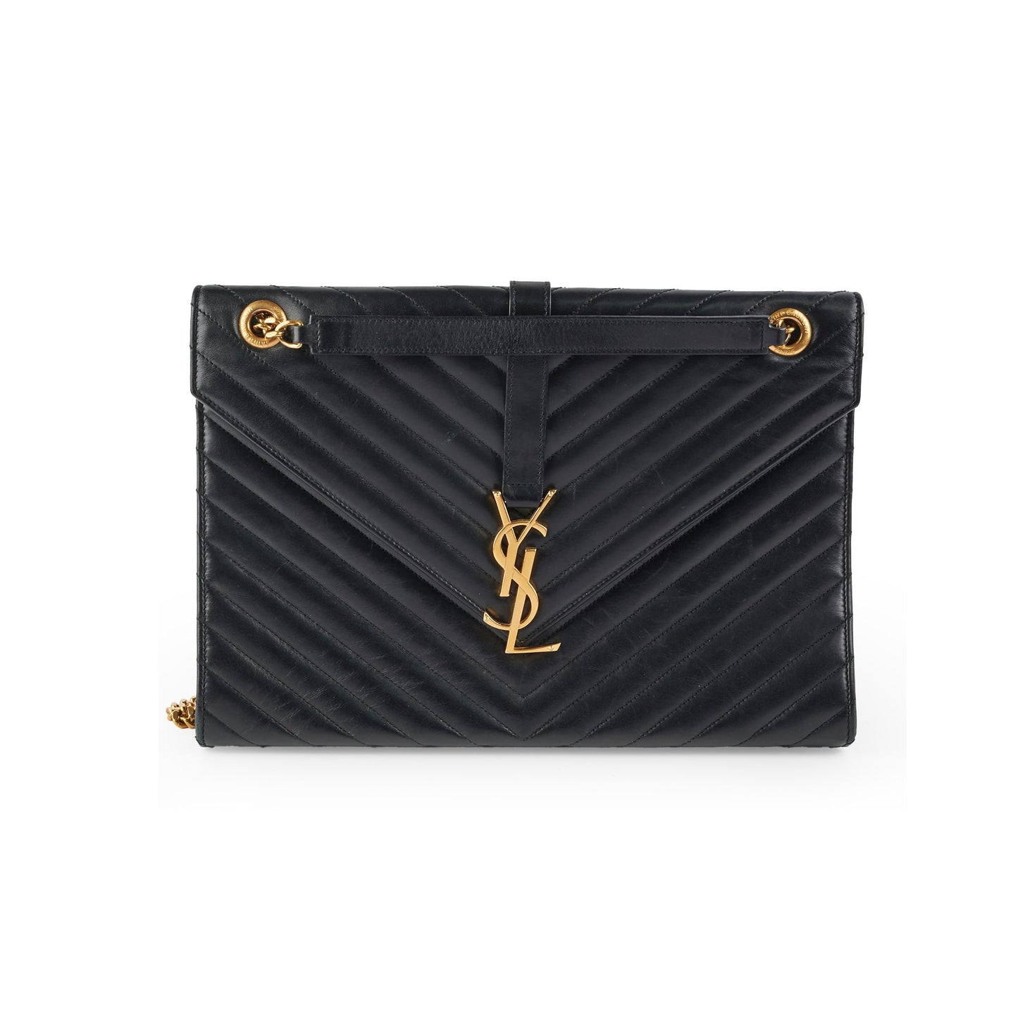 YSL Saint Laurent Envelope Shoulder Bag Leather Black Large