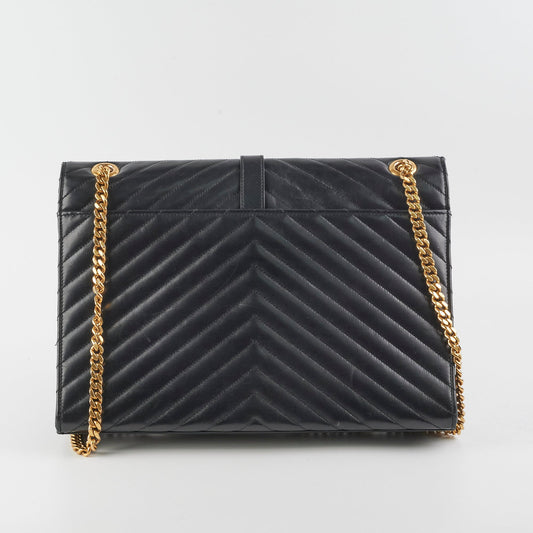 YSL Saint Laurent Envelope Shoulder Bag Leather Black Large