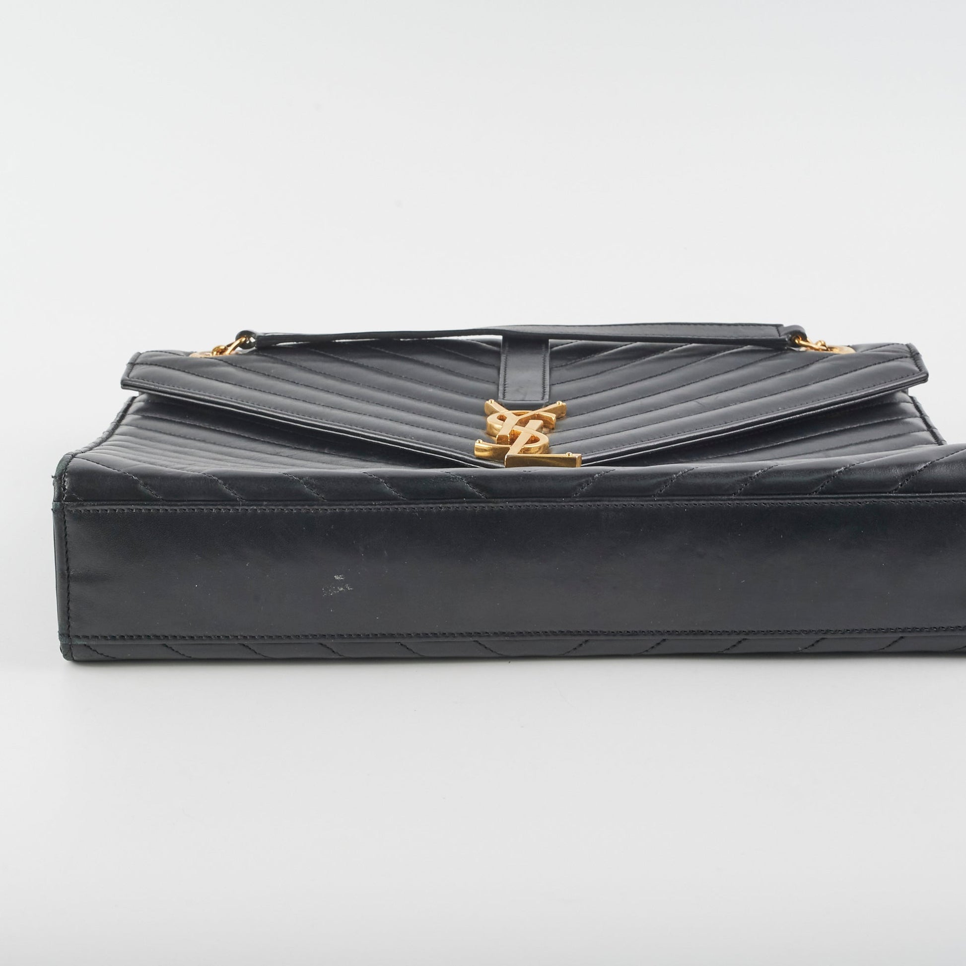 YSL Saint Laurent Envelope Shoulder Bag Leather Black Large