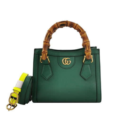 Gucci Diana Bamboo Handle Strap Leather Green Mini Travel Bag