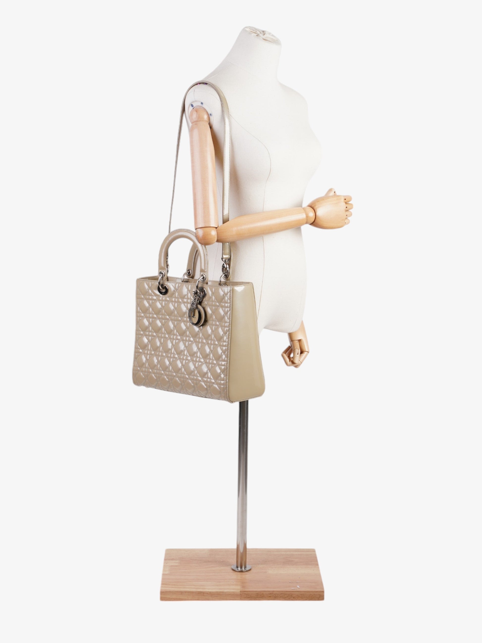 Dior Christian Lady Natural Handbag Leather Patent Large Travel Bag