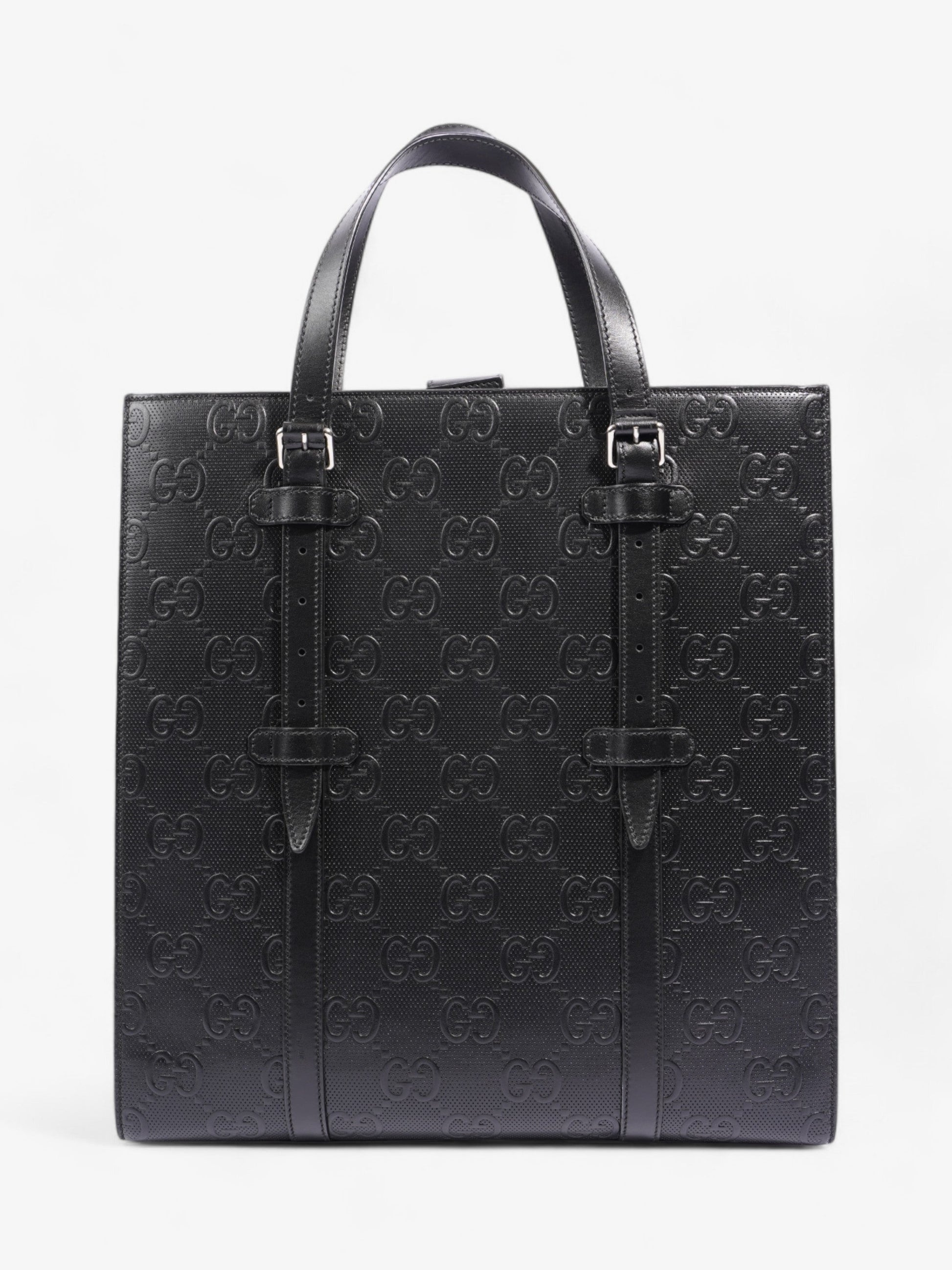 Gucci Tote Bag Embossed Leather Black Shoulder Bag