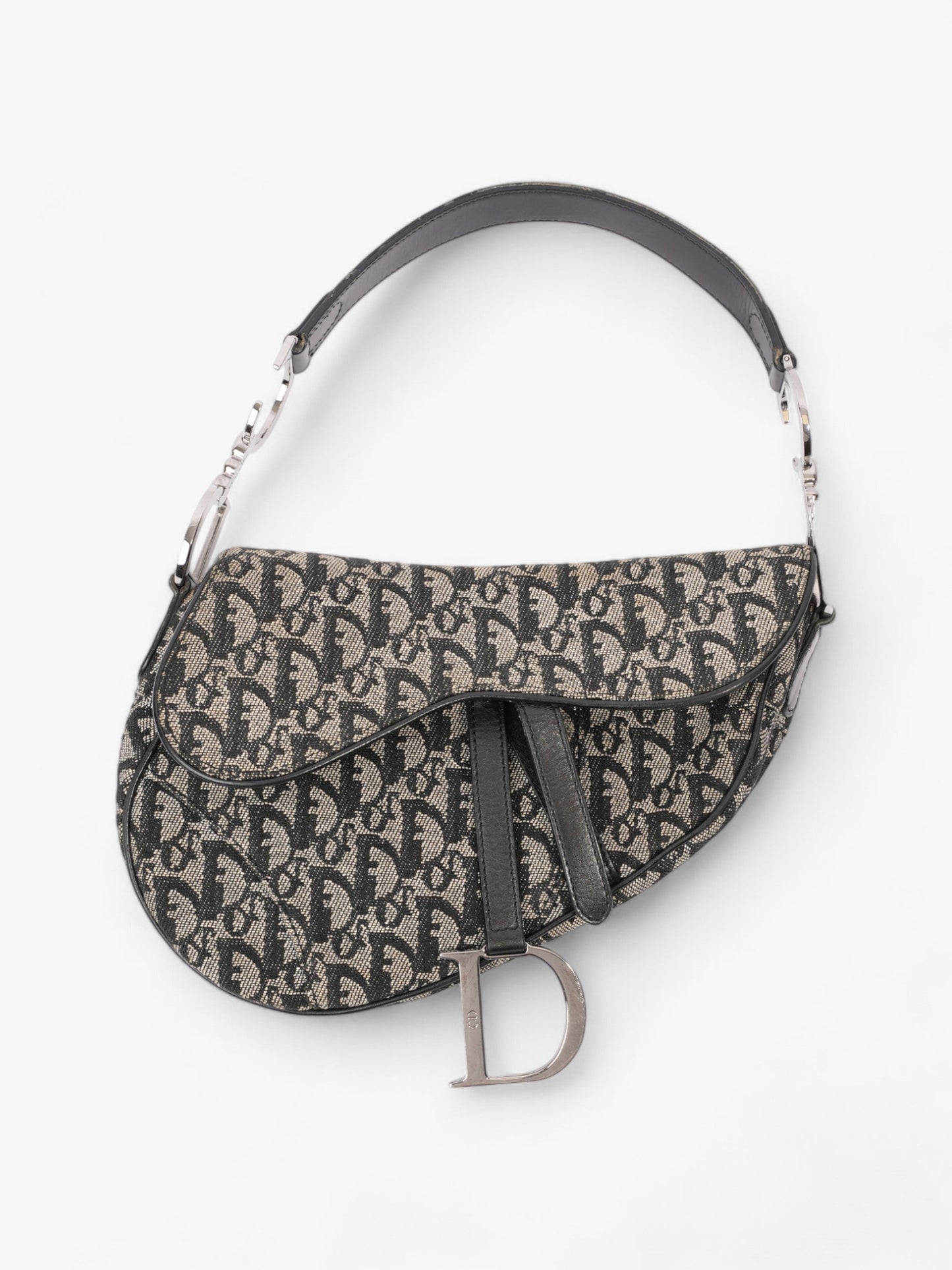 Dior Christian Saddle Bag Oblique Canvas Black Shoulder Bag